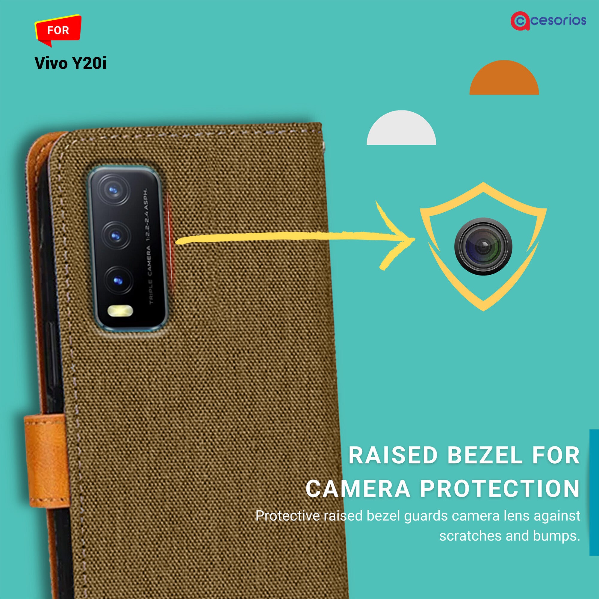 Accesorios Vivo Y20I denim flip cover – Dark Brown – Image 2 #color_dark brown