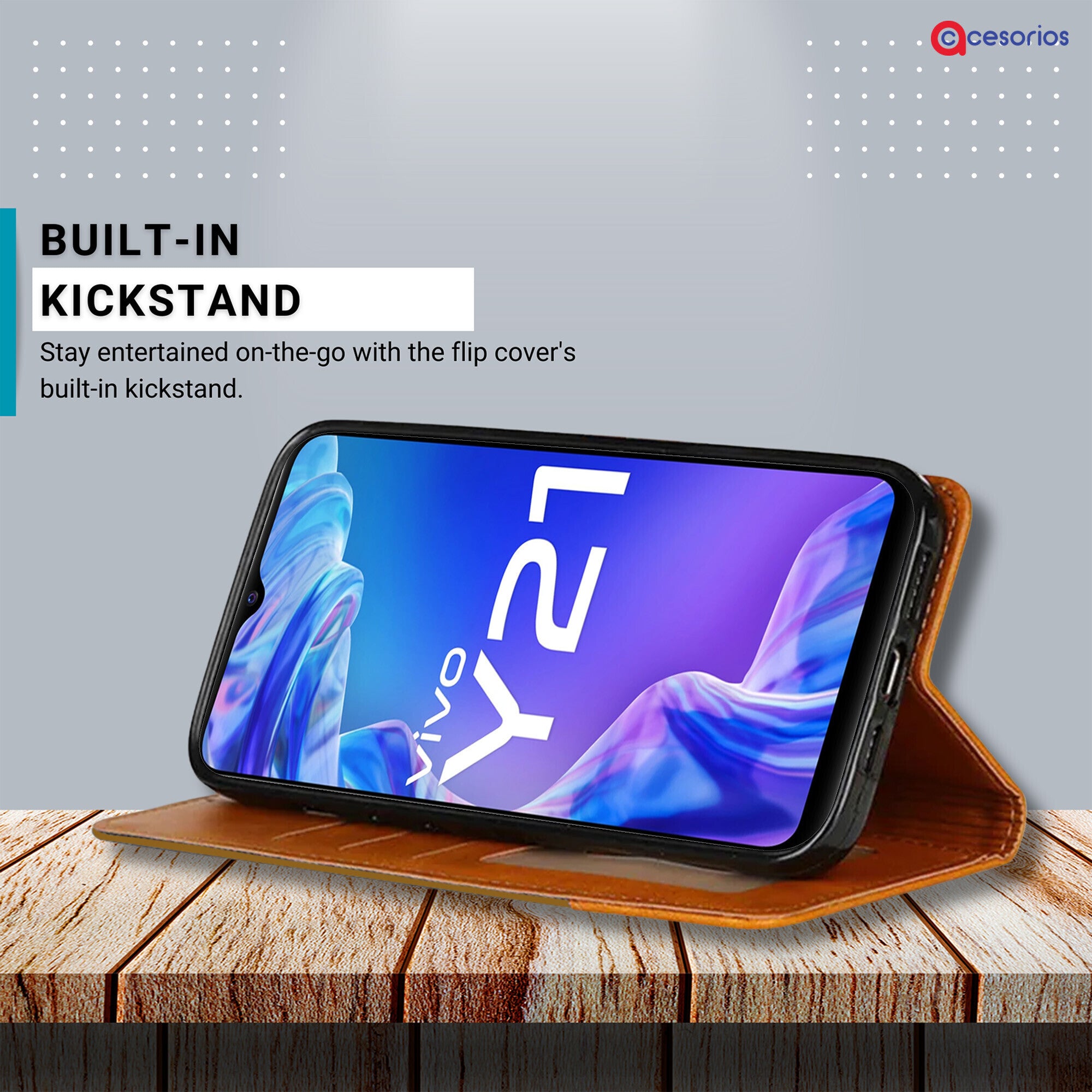 Accesorios Vivo Y21 denim flip cover – Light Brown – Image 4 #color_light brown