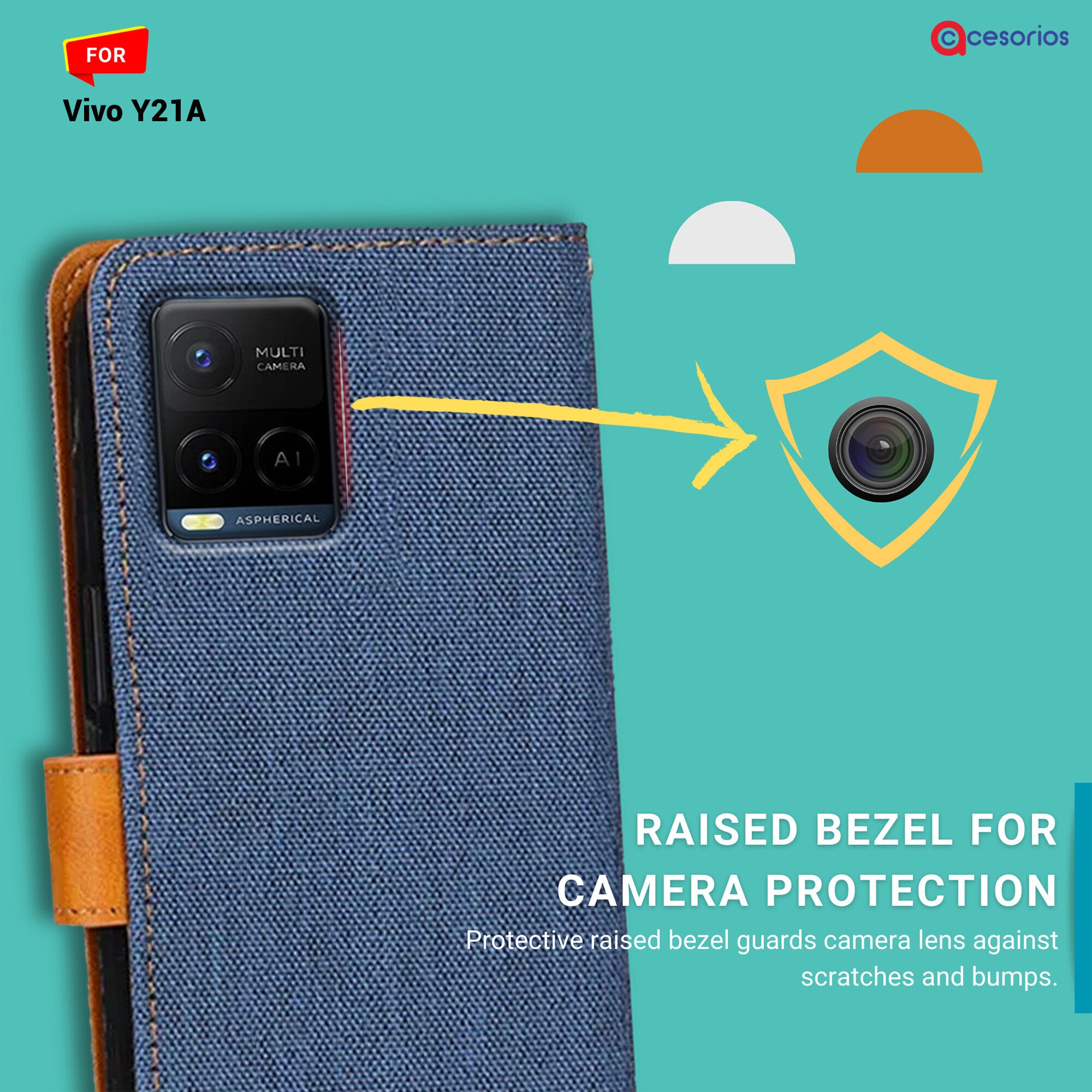 Accesorios Vivo Y21A denim flip cover – Blue – Image 2 #color_blue