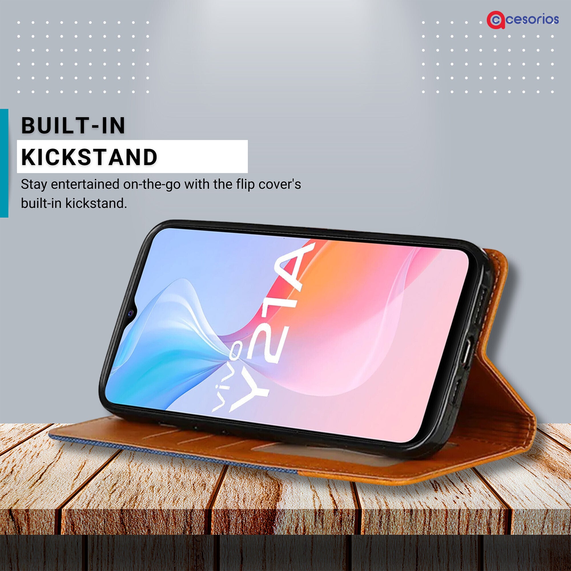 Accesorios Vivo Y21A denim flip cover – Blue – Image 4 #color_blue