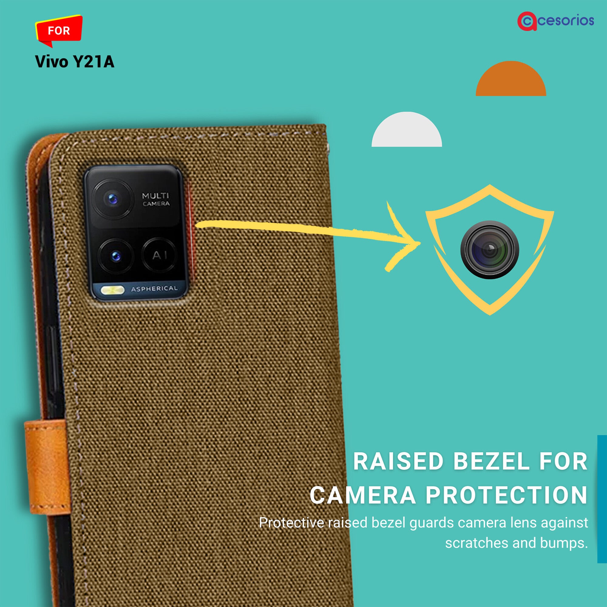 Accesorios Vivo Y21A denim flip cover – Dark Brown – Image 2 #color_dark brown
