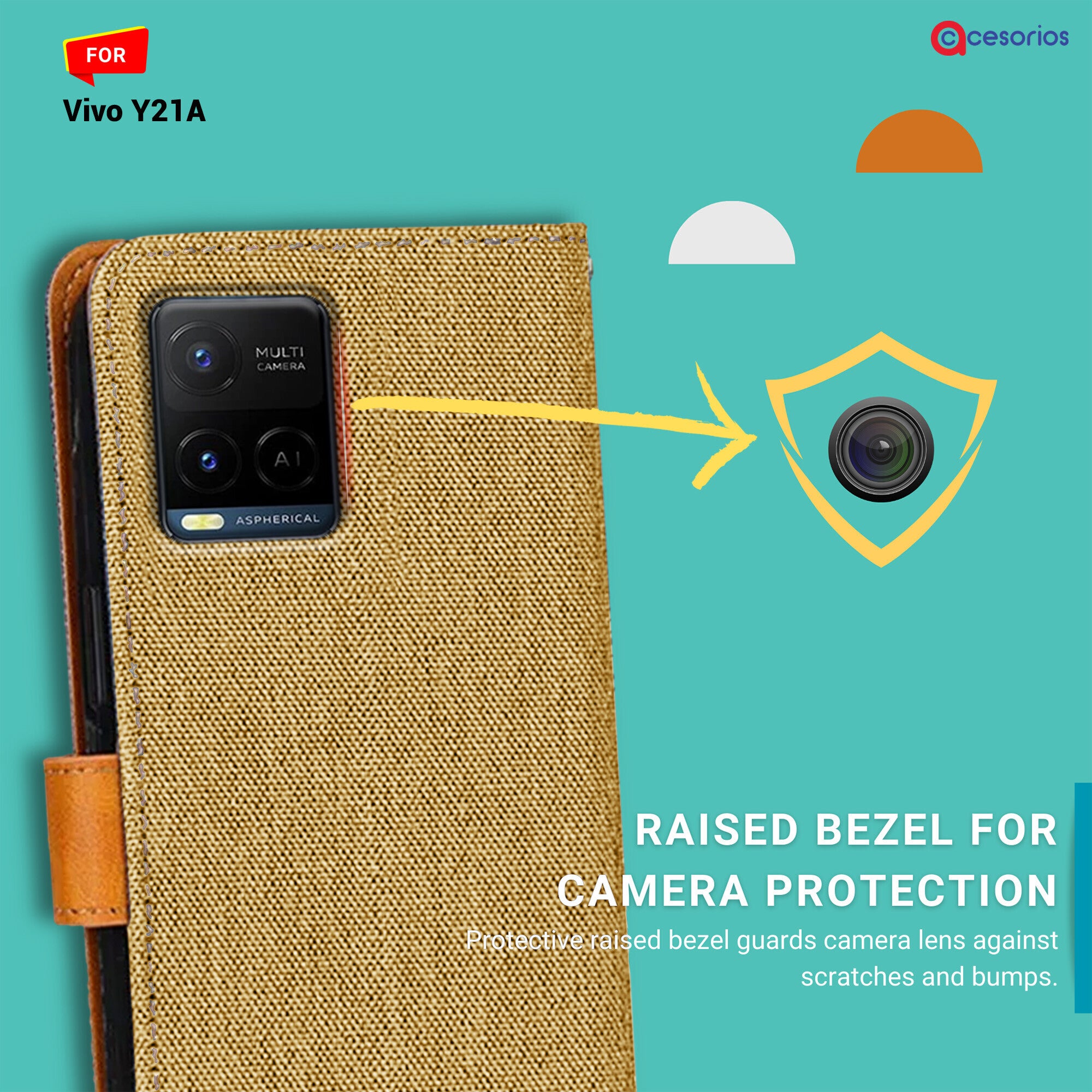 Accesorios Vivo Y21A denim flip cover – Light Brown – Image 2 #color_light brown