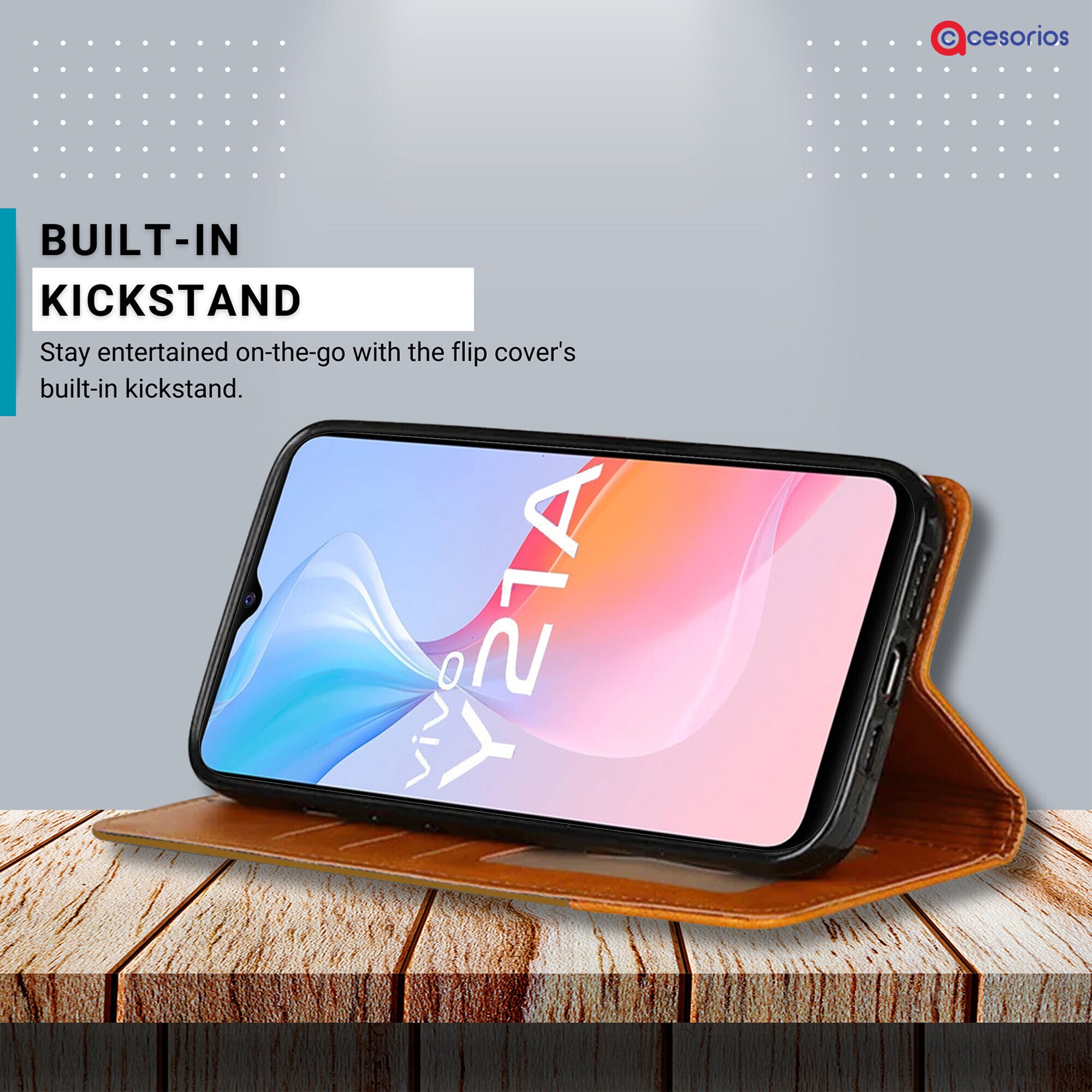 Accesorios Vivo Y21A denim flip cover – Light Brown – Image 4 #color_light brown
