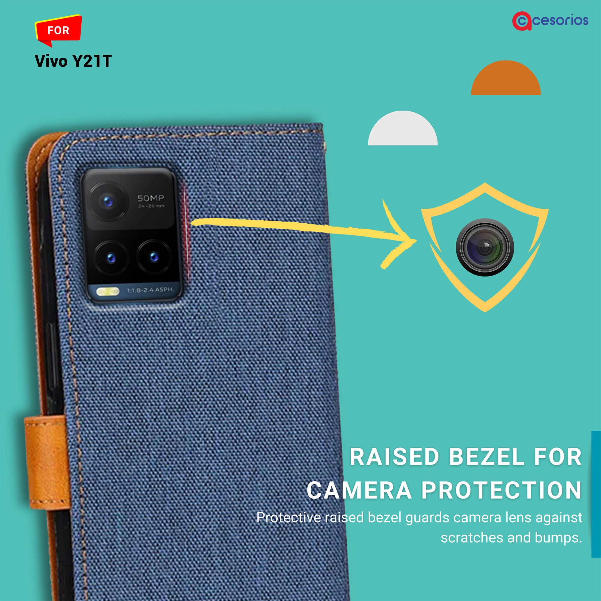 Accesorios Vivo Y21T denim flip cover – Blue – Image 2 #color_blue