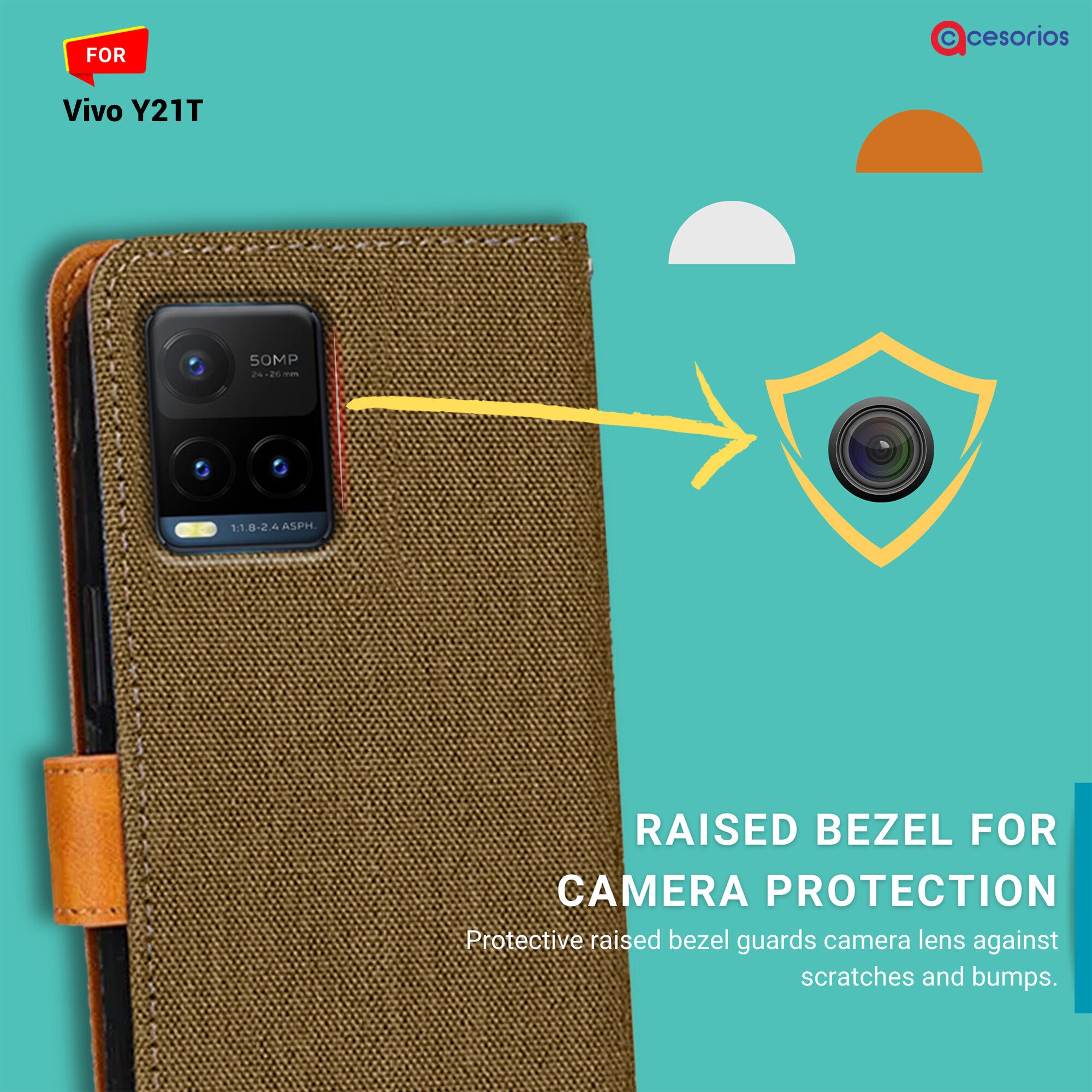 Accesorios Vivo Y21T denim flip cover – Dark Brown – Image 2 #color_dark brown