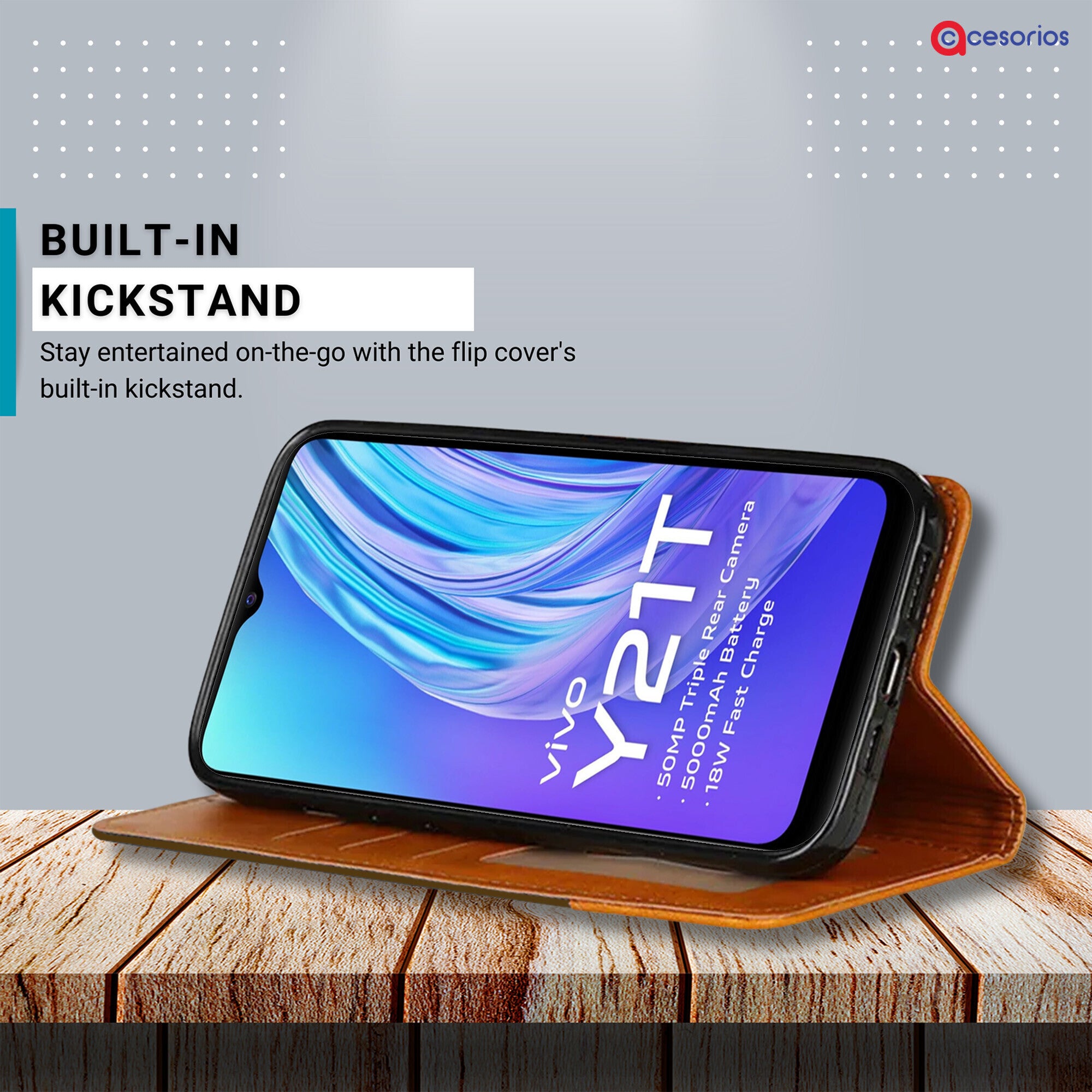 Accesorios Vivo Y21T denim flip cover – Dark Brown – Image 4 #color_dark brown