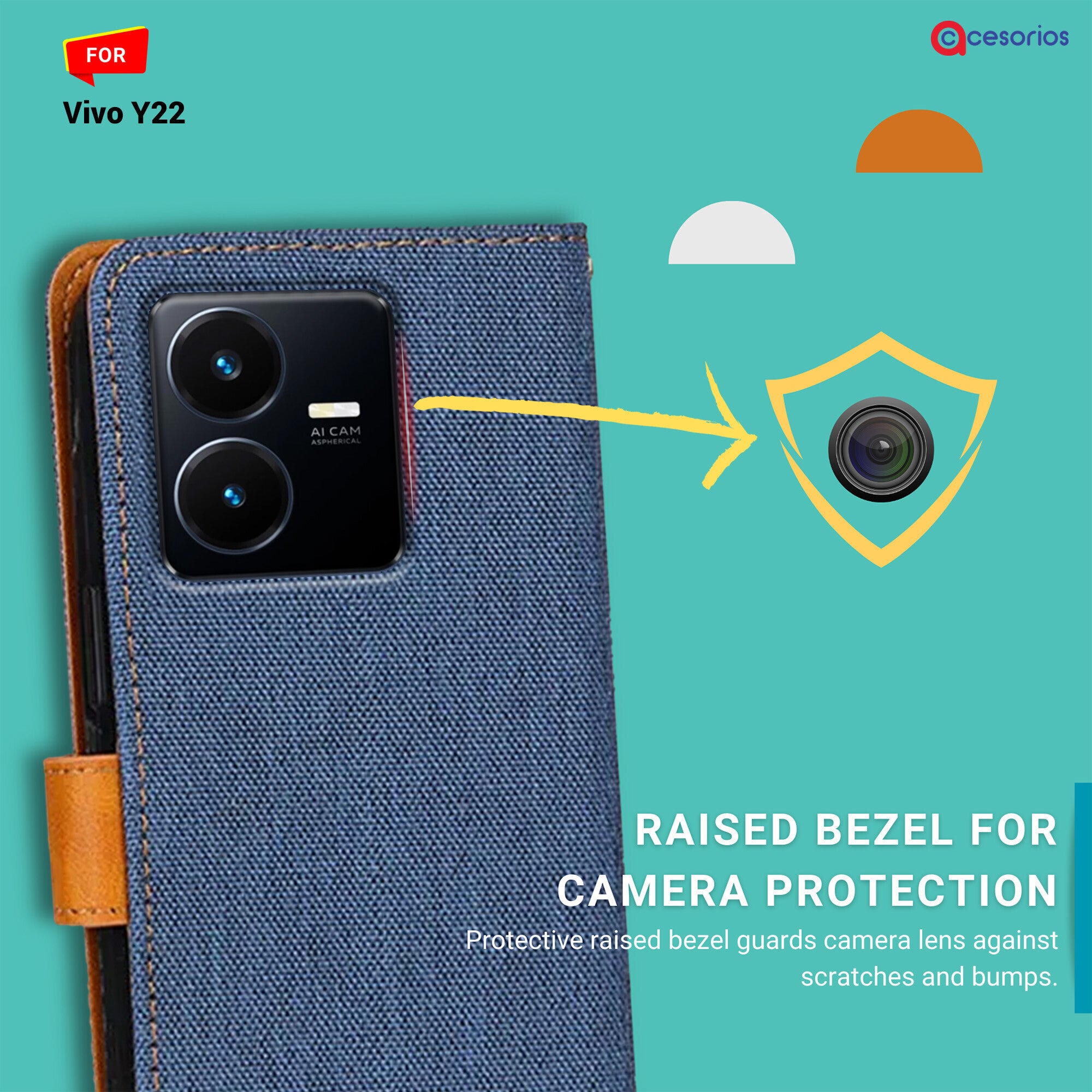 Accesorios Vivo Y22 denim flip cover – Blue – Image 2 #color_blue