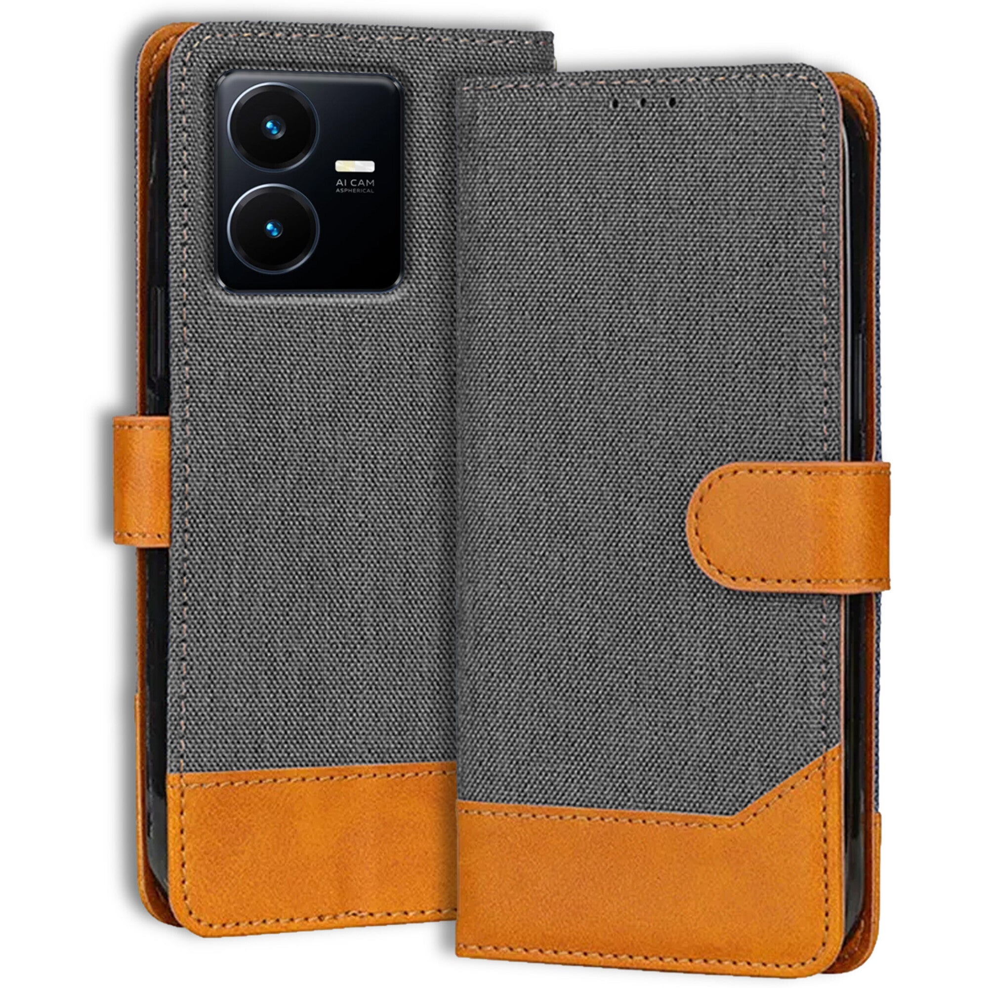 Accesorios Vivo Y22 denim flip cover – Grey – Image 1 #color_grey