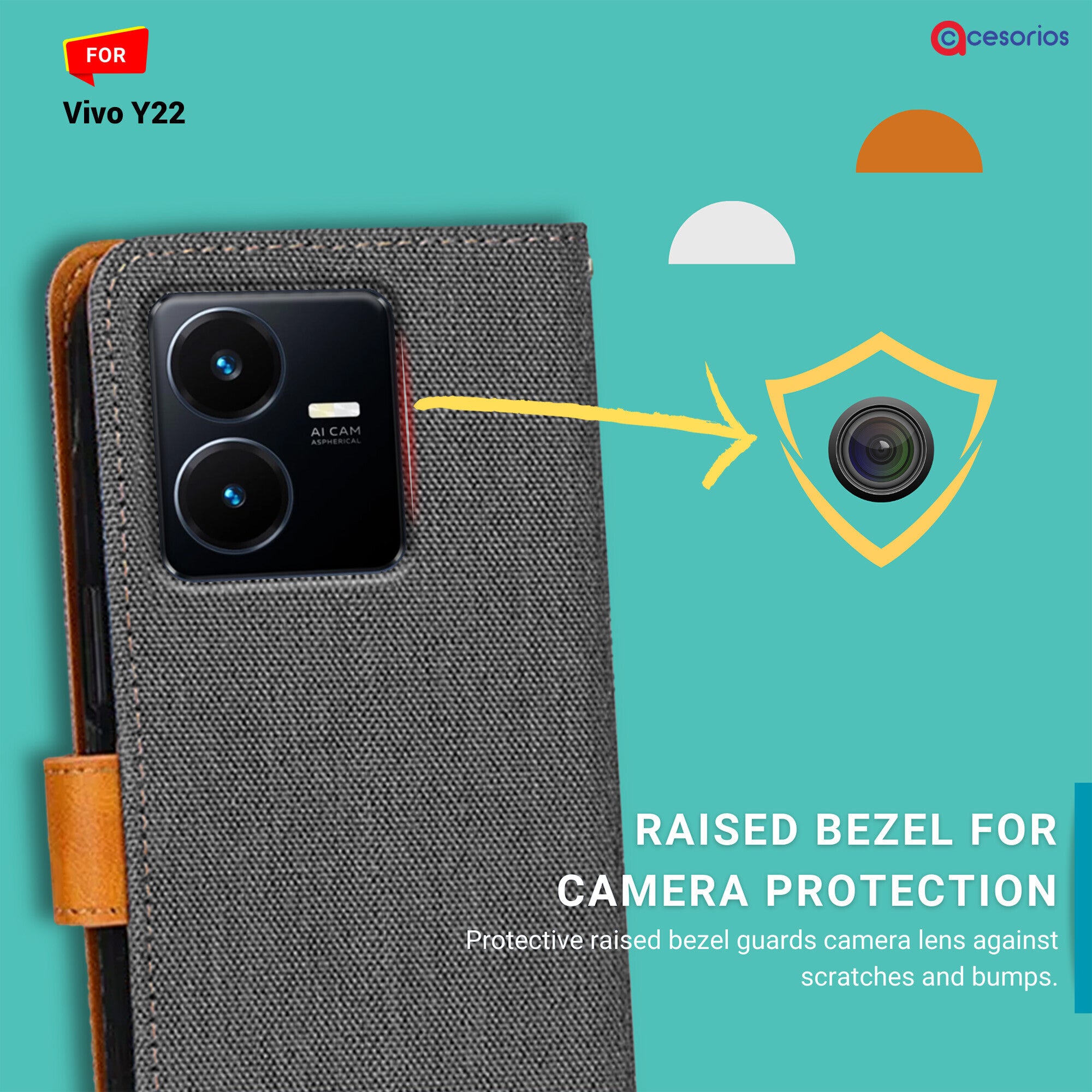 Accesorios Vivo Y22 denim flip cover – Grey – Image 2 #color_grey