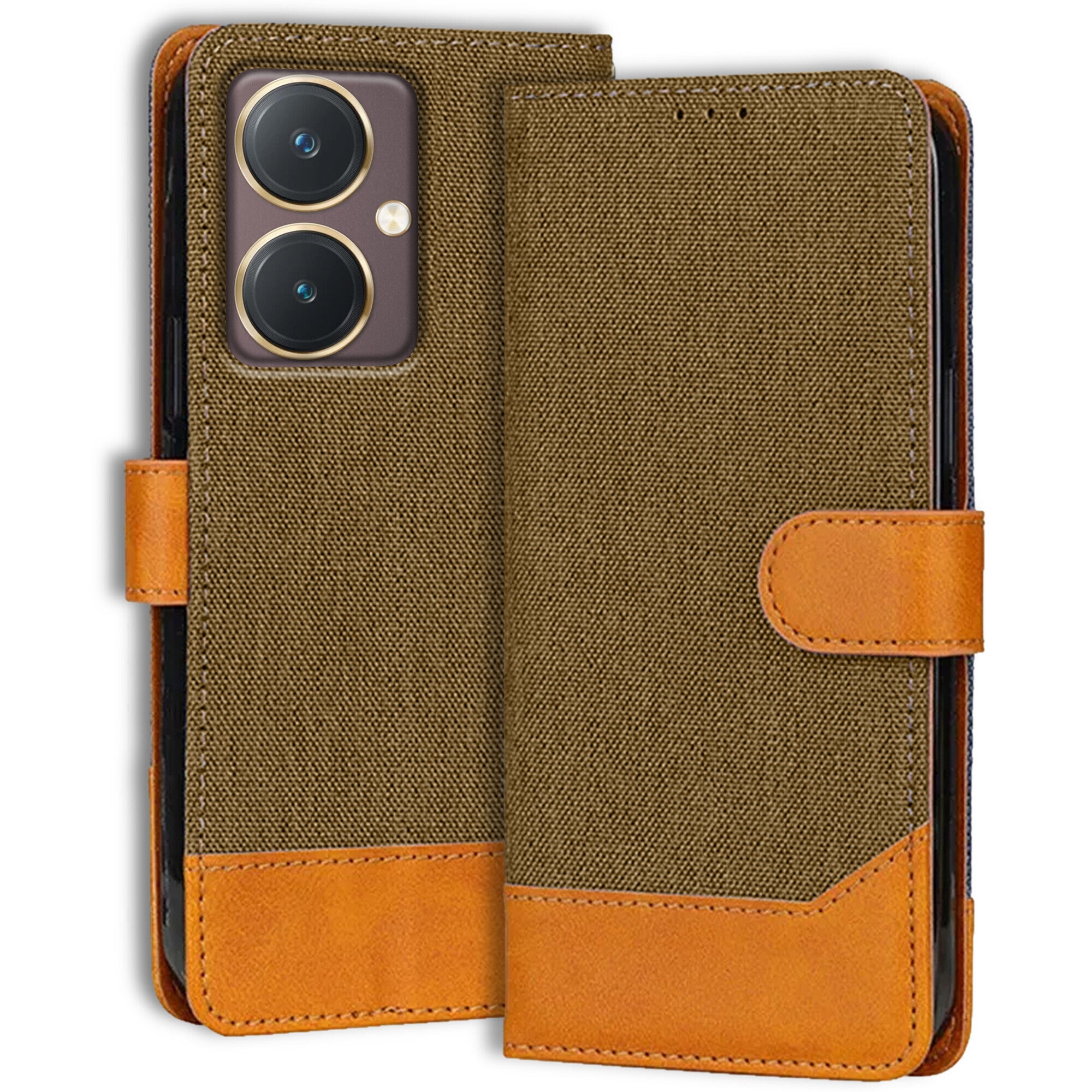 Accesorios Vivo Y27 denim flip cover – Dark Brown – Image 1 #color_dark brown