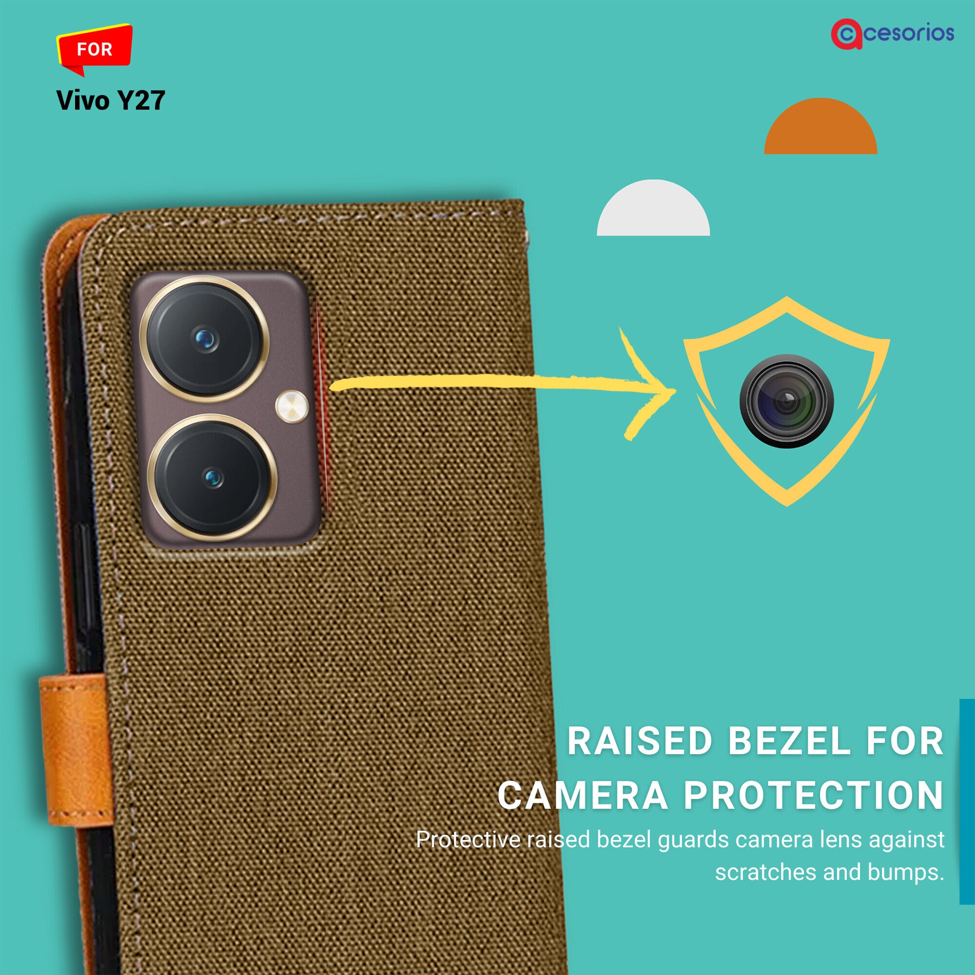 Accesorios Vivo Y27 denim flip cover – Dark Brown – Image 2 #color_dark brown