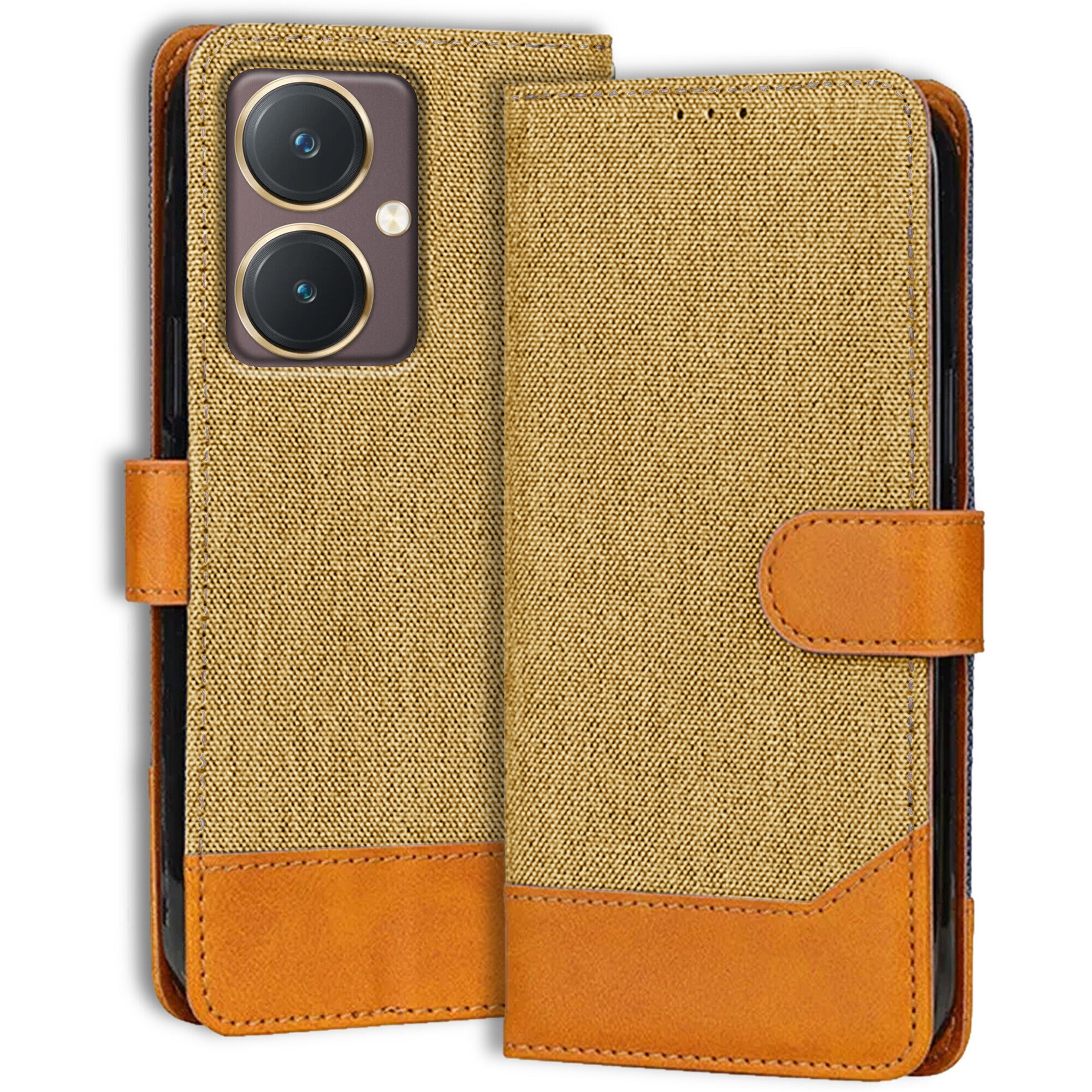 Accesorios Vivo Y27 denim flip cover – Light Brown – Image 1 #color_light brown