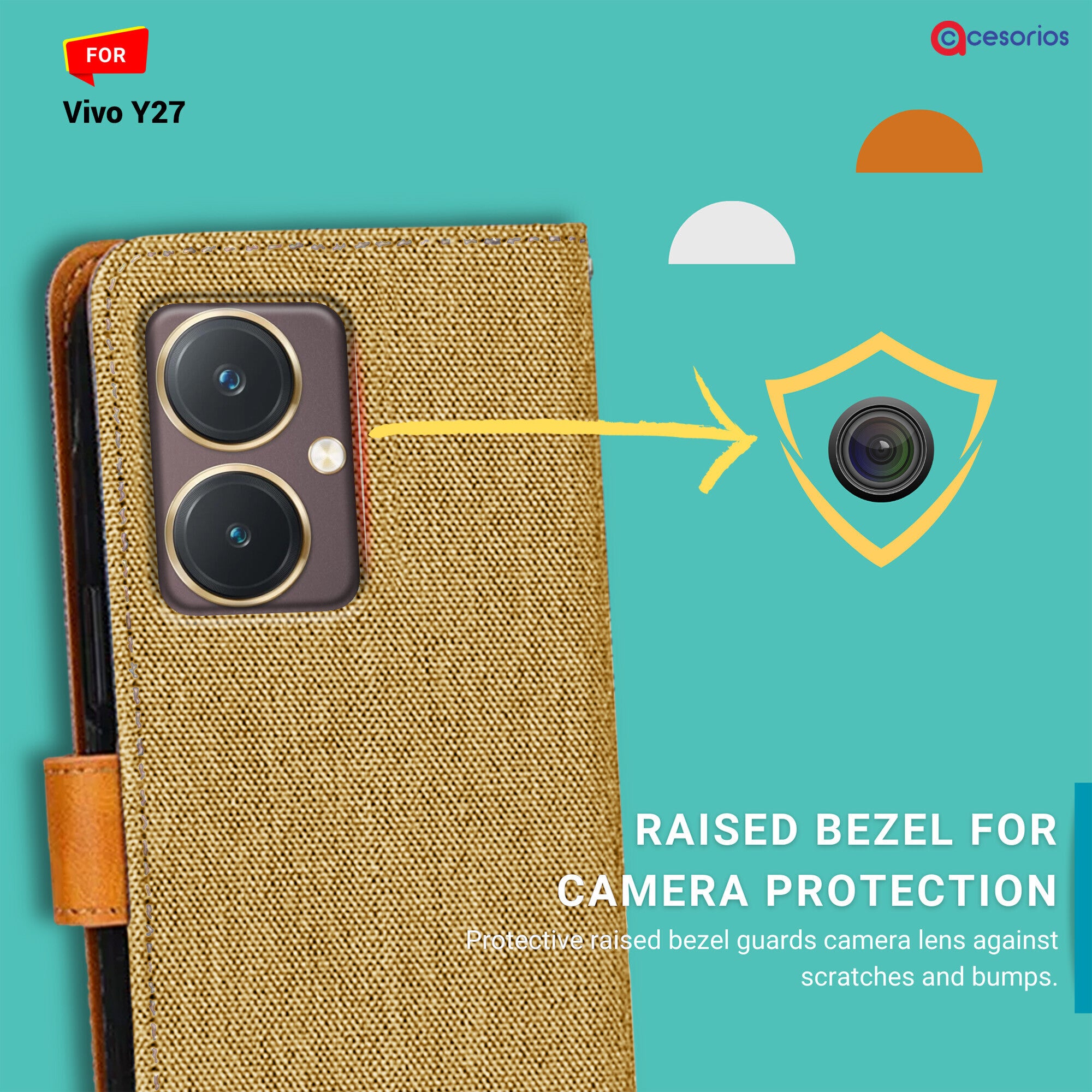 Accesorios Vivo Y27 denim flip cover – Light Brown – Image 2 #color_light brown