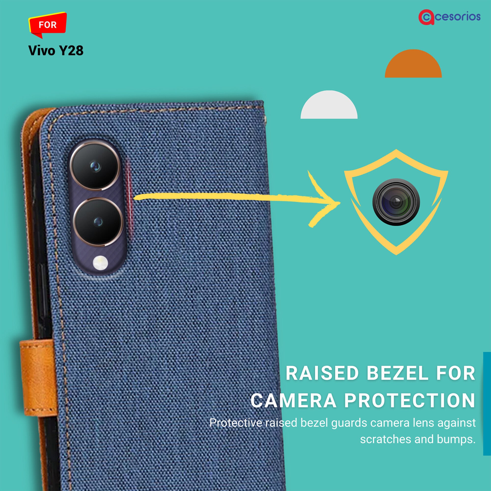 Accesorios Vivo Y28 denim flip cover – Blue – Image 2 #color_blue