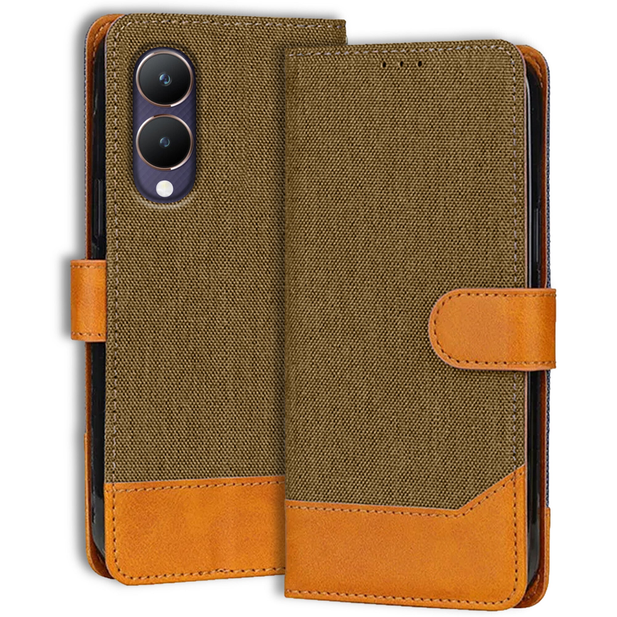 Accesorios Vivo Y28 denim flip cover – Dark Brown – Image 1 #color_dark brown