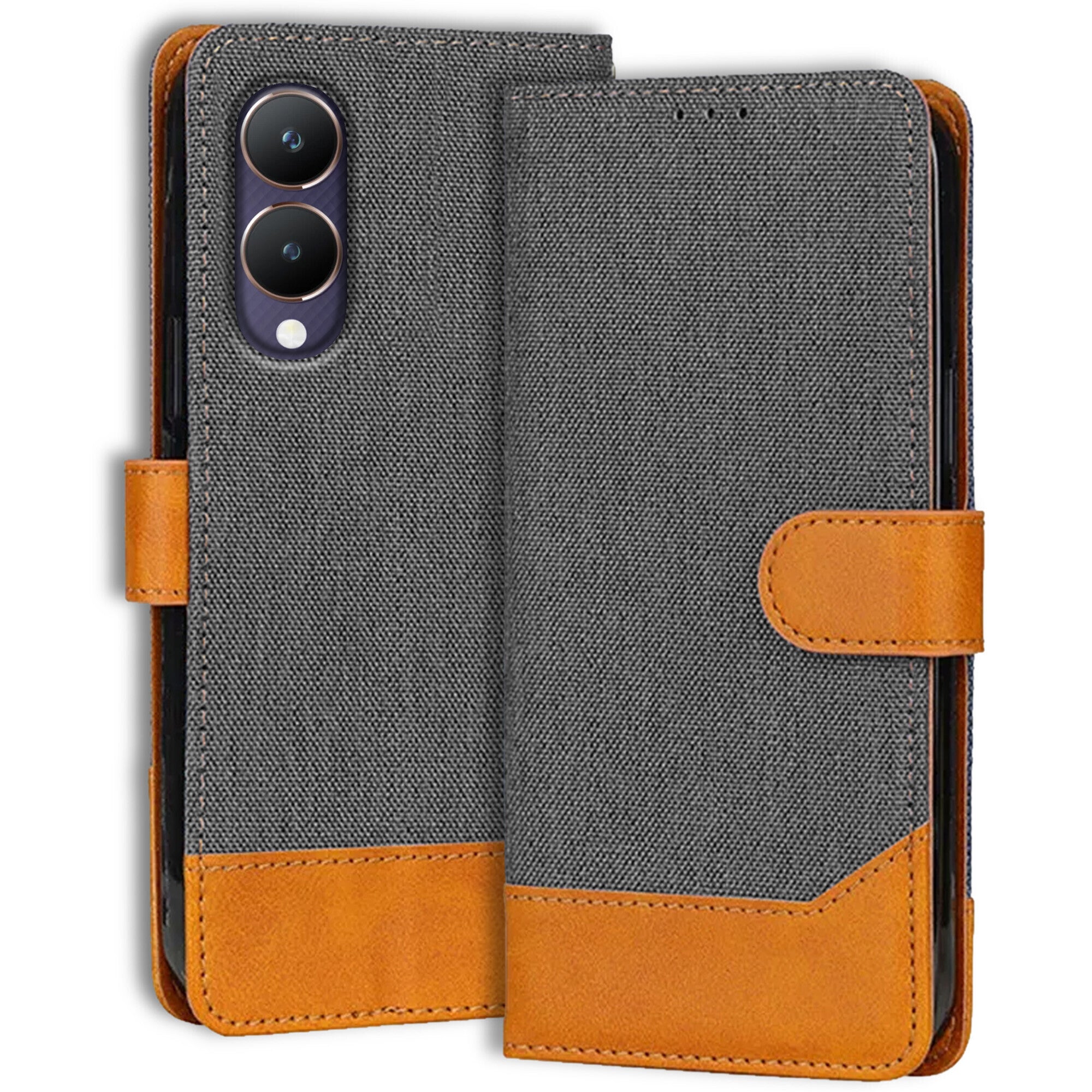 Accesorios Vivo Y28 denim flip cover – Grey – Image 1 #color_grey