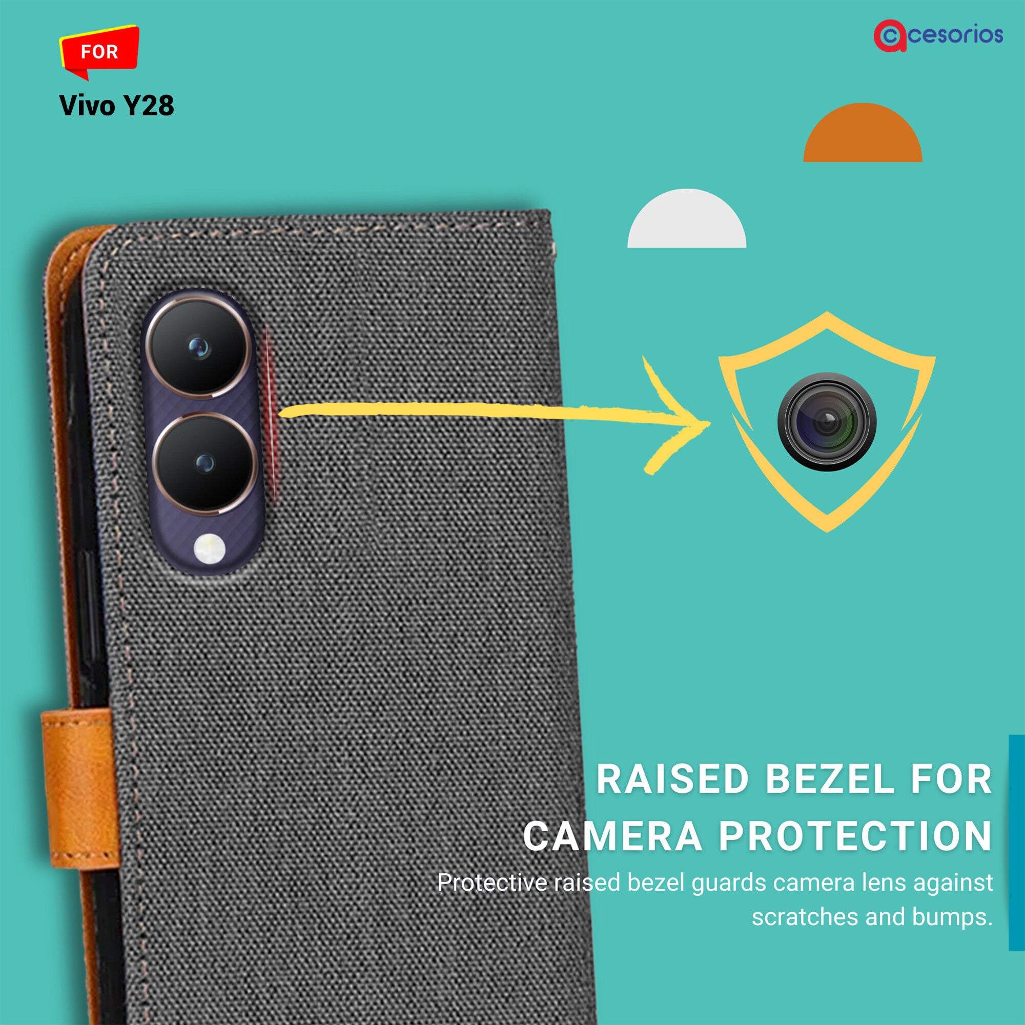 Accesorios Vivo Y28 denim flip cover – Grey – Image 2 #color_grey