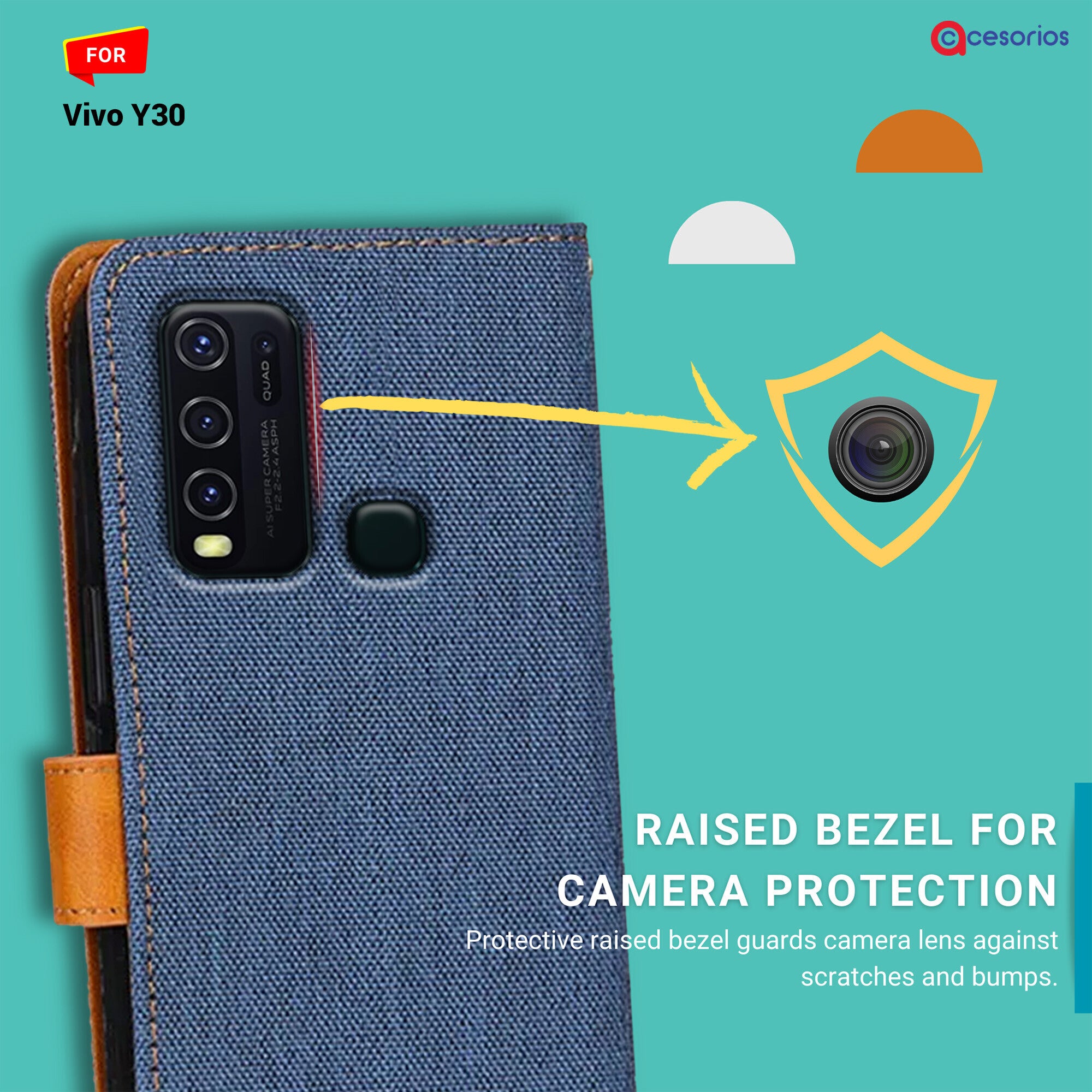 Accesorios Vivo Y30 denim flip cover – Blue – Image 2 #color_blue
