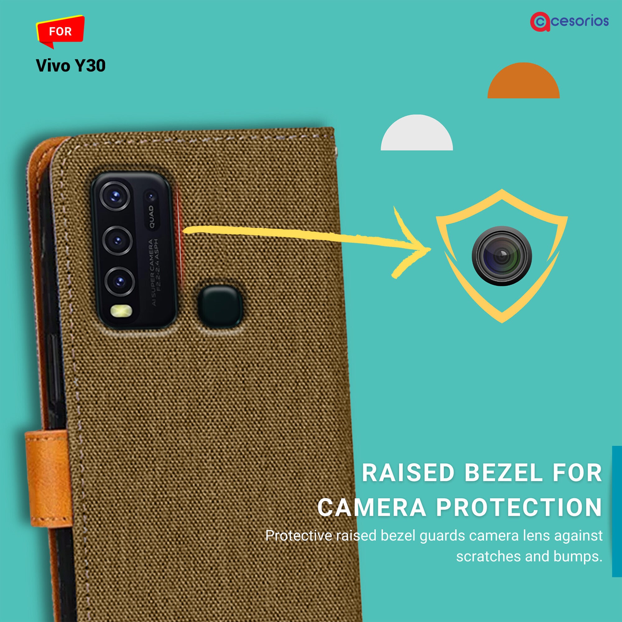 Accesorios Vivo Y30 denim flip cover – Dark Brown – Image 2 #color_dark brown