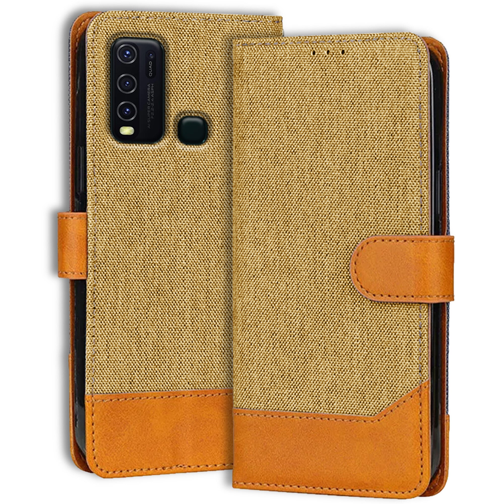 Accesorios Vivo Y30 denim flip cover – Light Brown – Image 1 #color_light brown