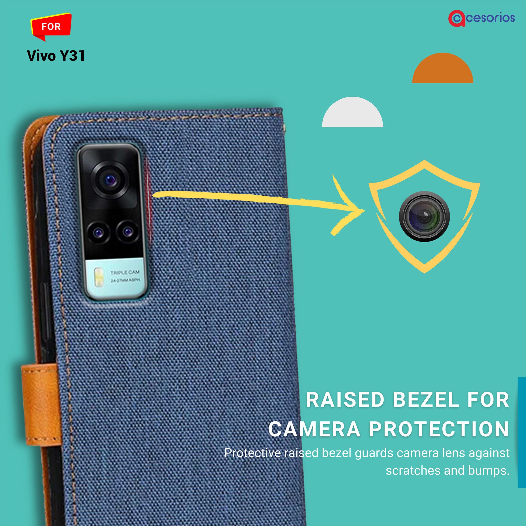 Accesorios Vivo Y31 denim flip cover – Blue – Image 2 #color_blue