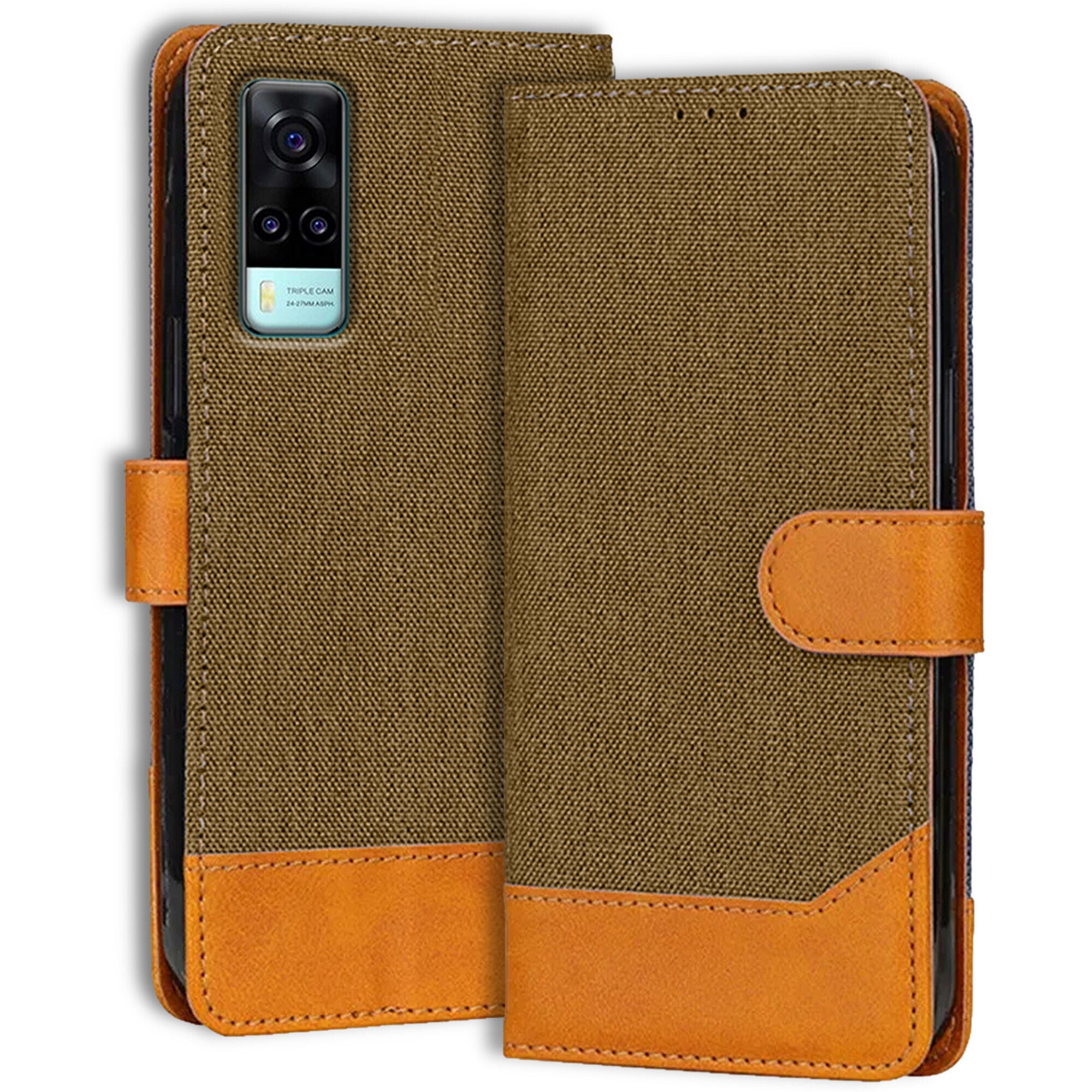 Accesorios Vivo Y31 denim flip cover – Dark Brown – Image 1 #color_dark brown