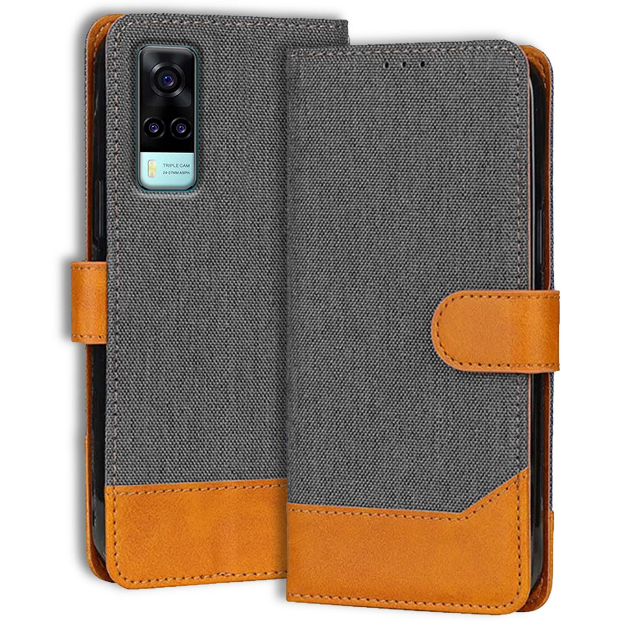 Accesorios Vivo Y31 denim flip cover – Grey – Image 1 #color_grey