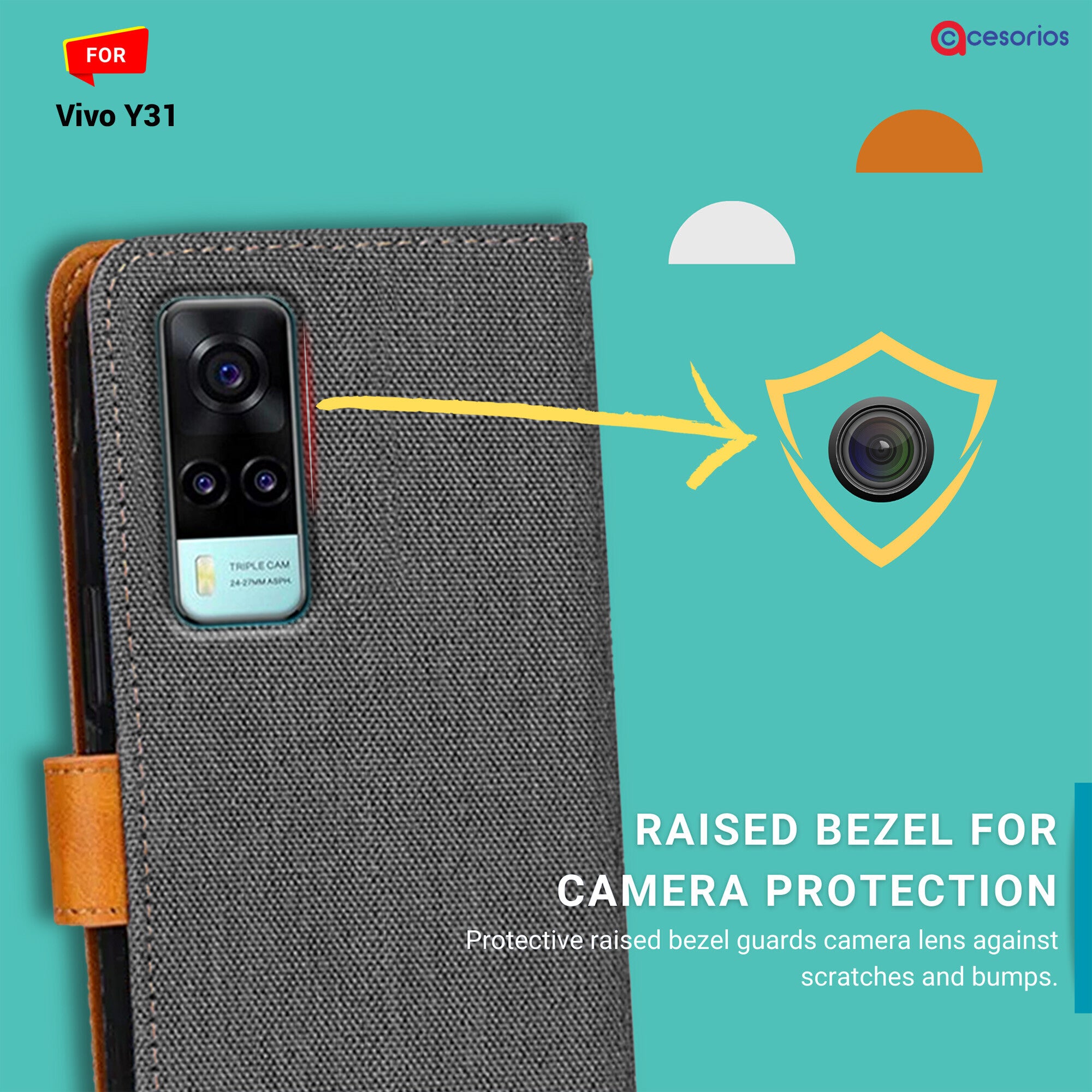 Accesorios Vivo Y31 denim flip cover – Grey – Image 2 #color_grey