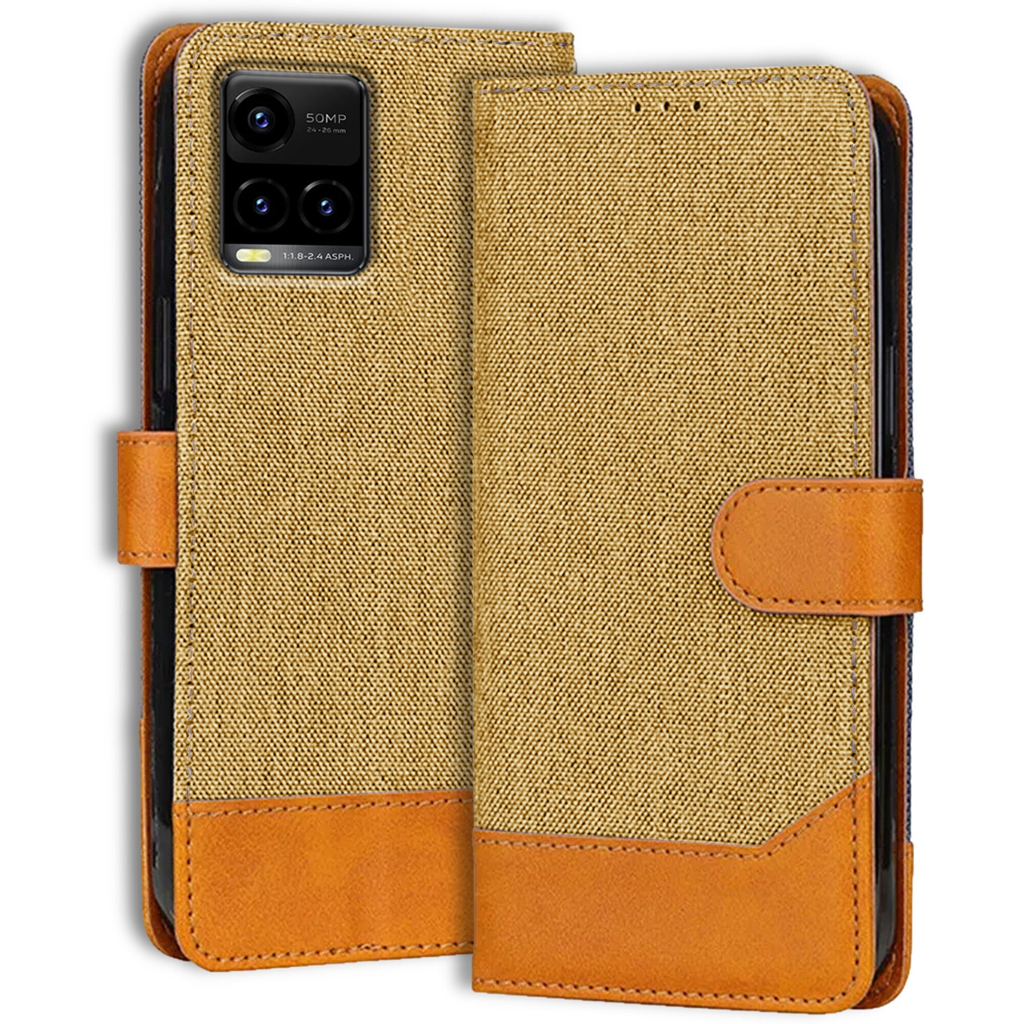Accesorios Vivo Y33S denim flip cover – Light Brown – Image 1 #color_light brown