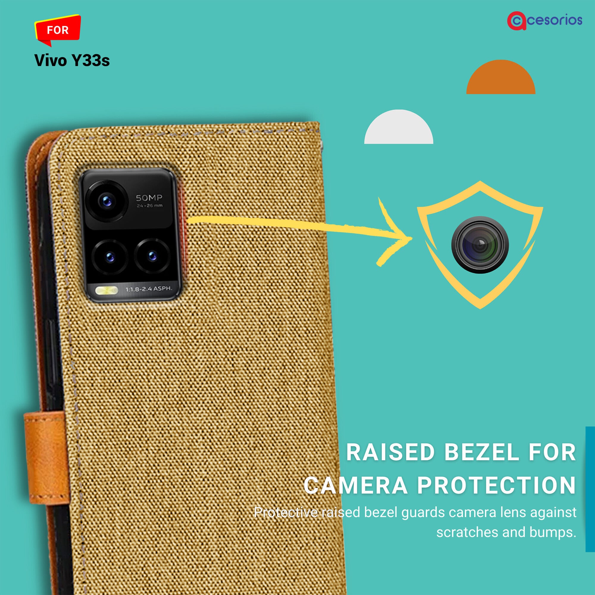Accesorios Vivo Y33S denim flip cover – Light Brown – Image 2 #color_light brown