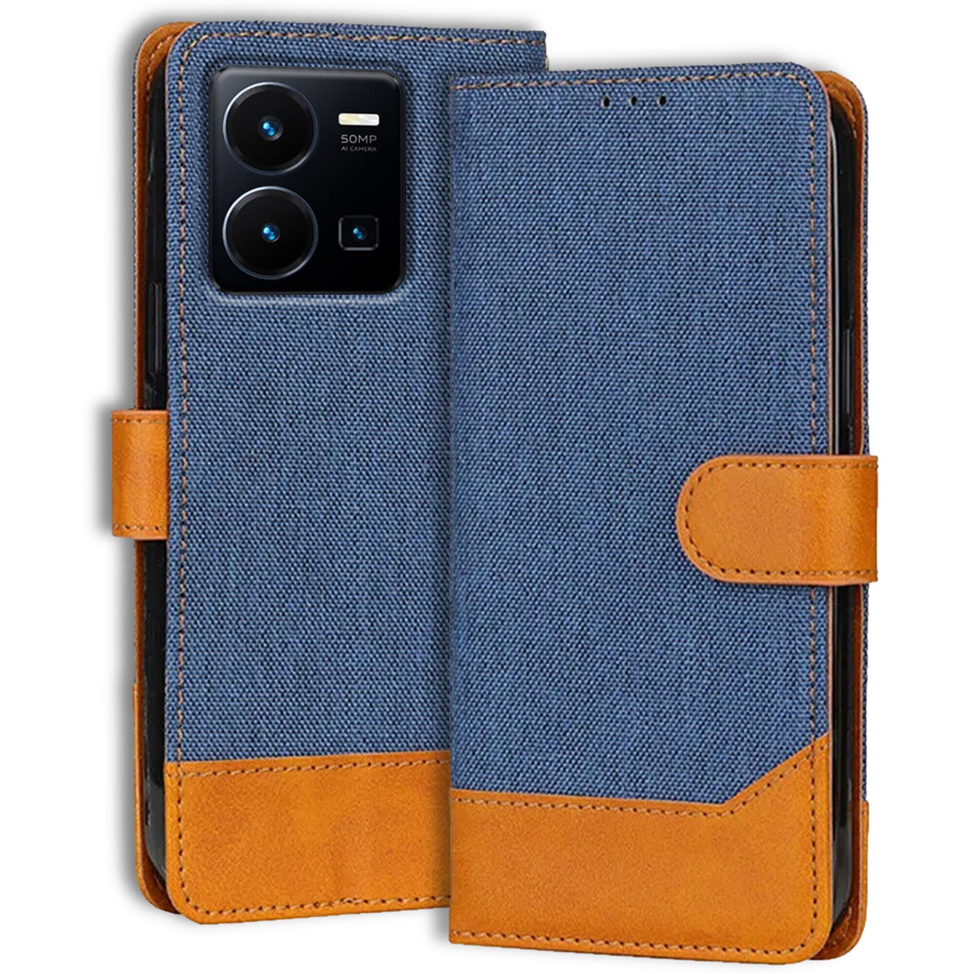 Accesorios Vivo Y35 denim flip cover – Blue – Image 1 #color_blue