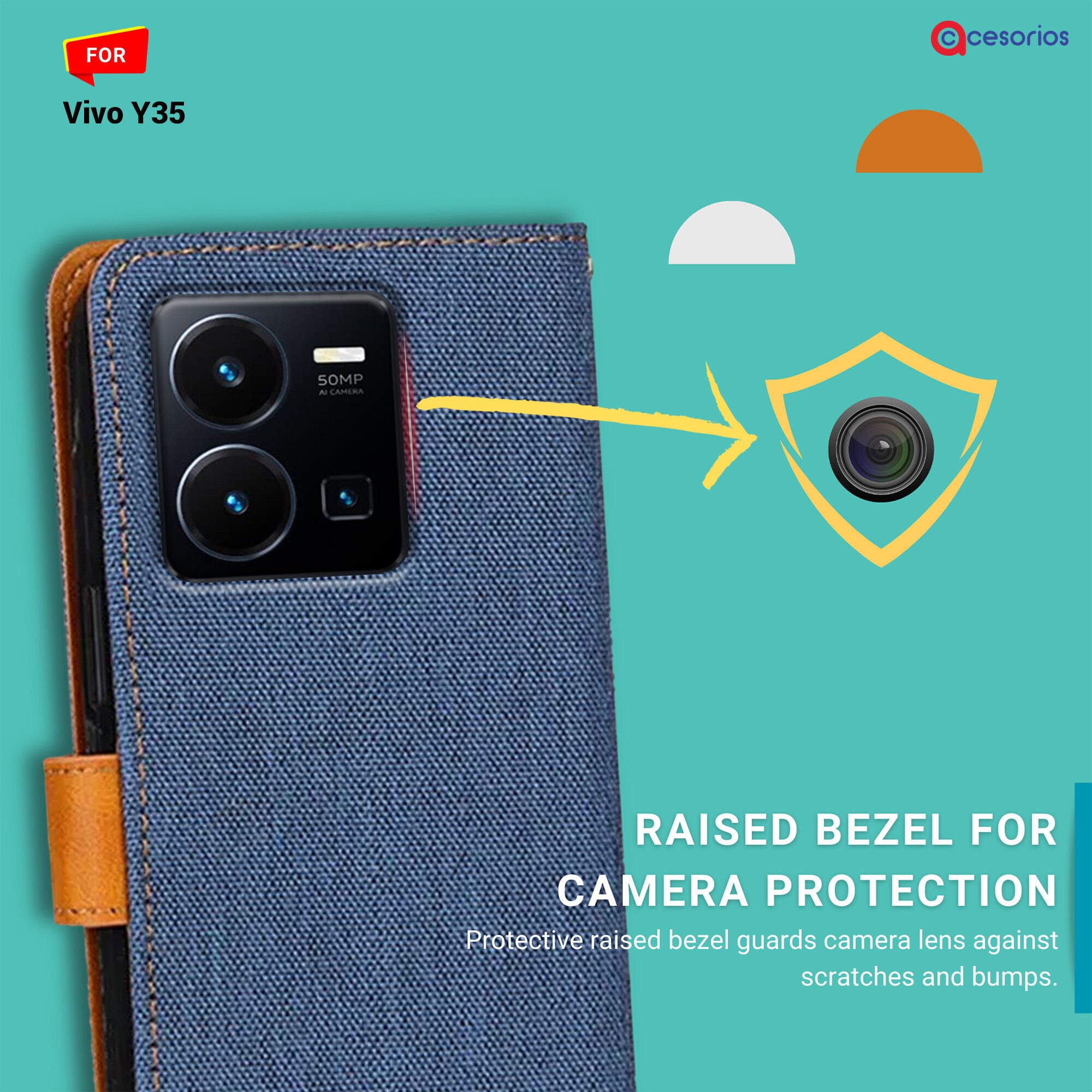 Accesorios Vivo Y35 denim flip cover – Blue – Image 2 #color_blue