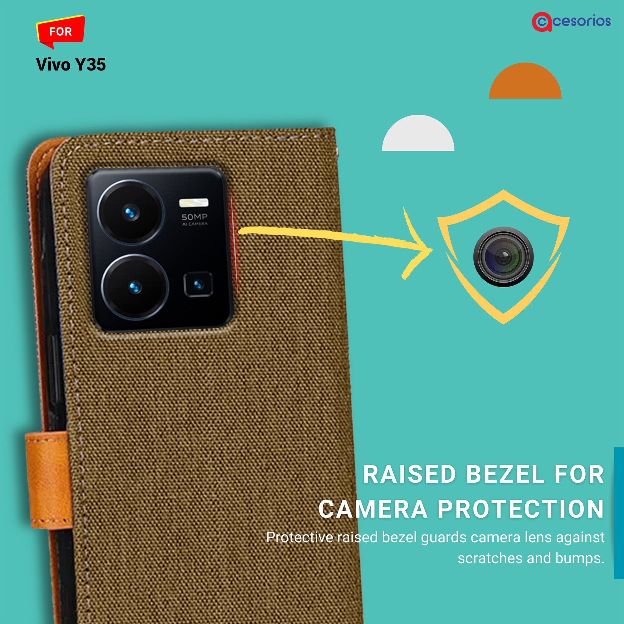 Accesorios Vivo Y35 denim flip cover – Dark Brown – Image 2 #color_dark brown