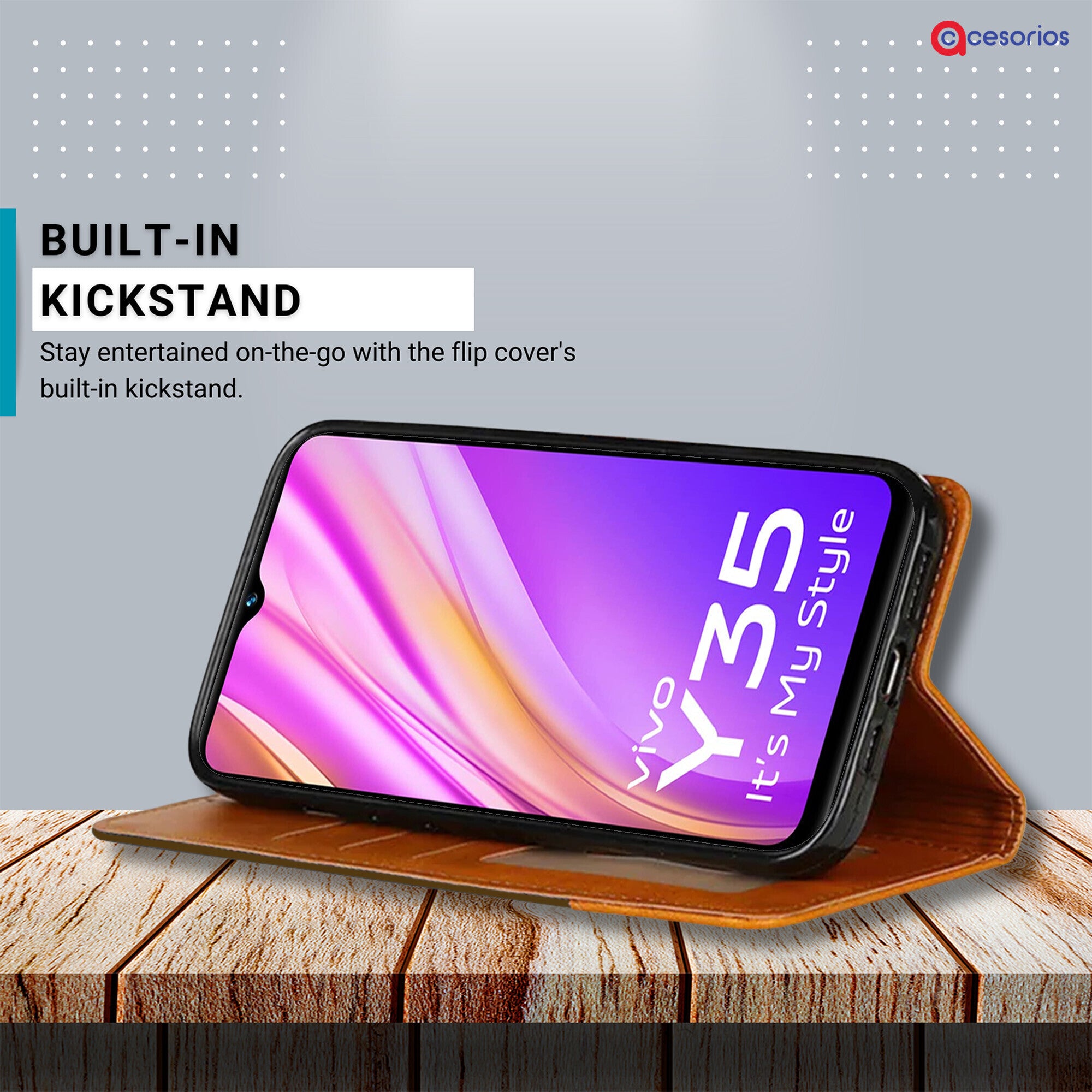 Accesorios Vivo Y35 denim flip cover – Dark Brown – Image 4 #color_dark brown