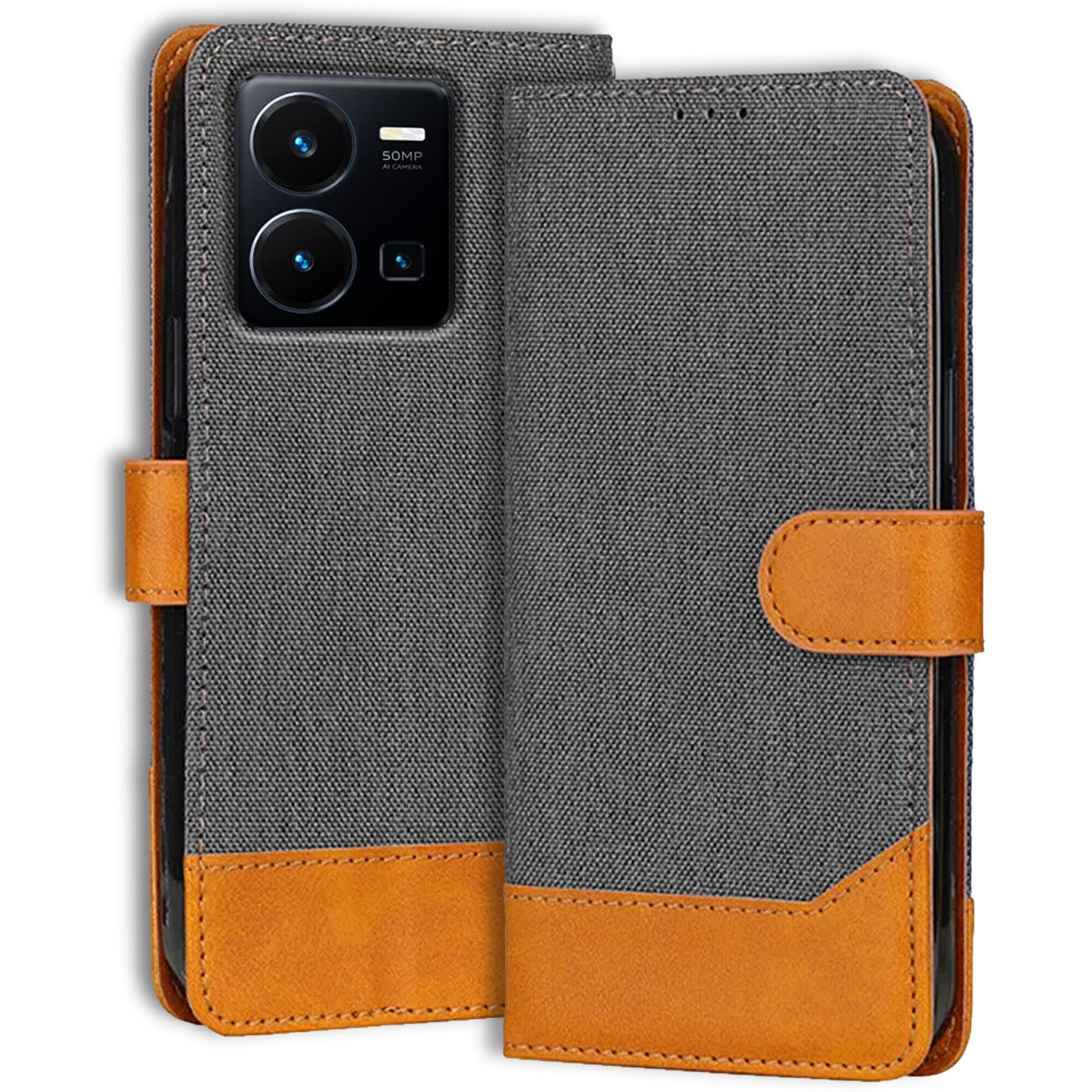 Accesorios Vivo Y35 denim flip cover – Grey – Image 1 #color_grey
