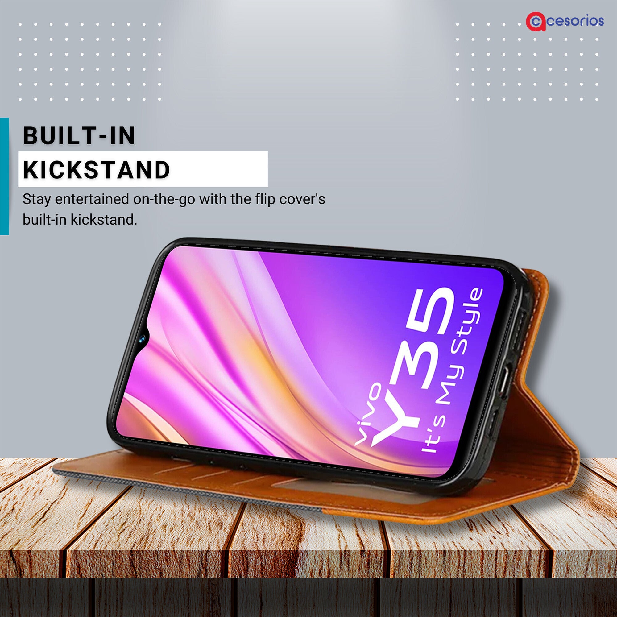 Accesorios Vivo Y35 denim flip cover – Grey – Image 4 #color_grey