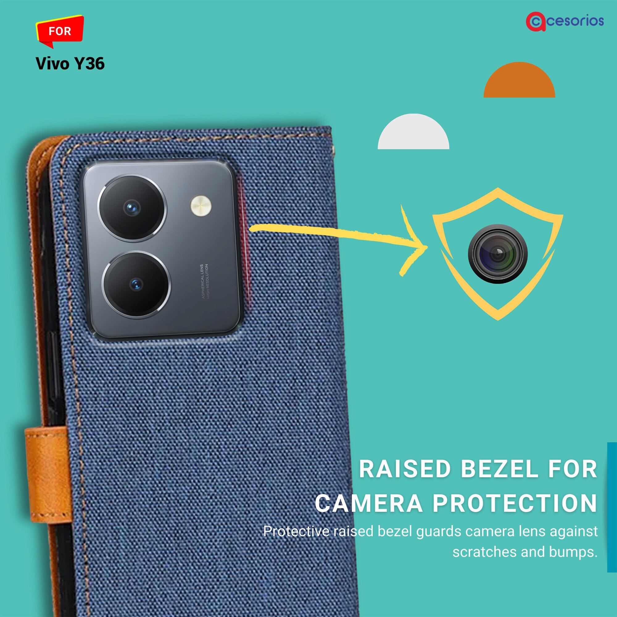 Accesorios Vivo Y36 denim flip cover – Blue – Image 2 #color_blue