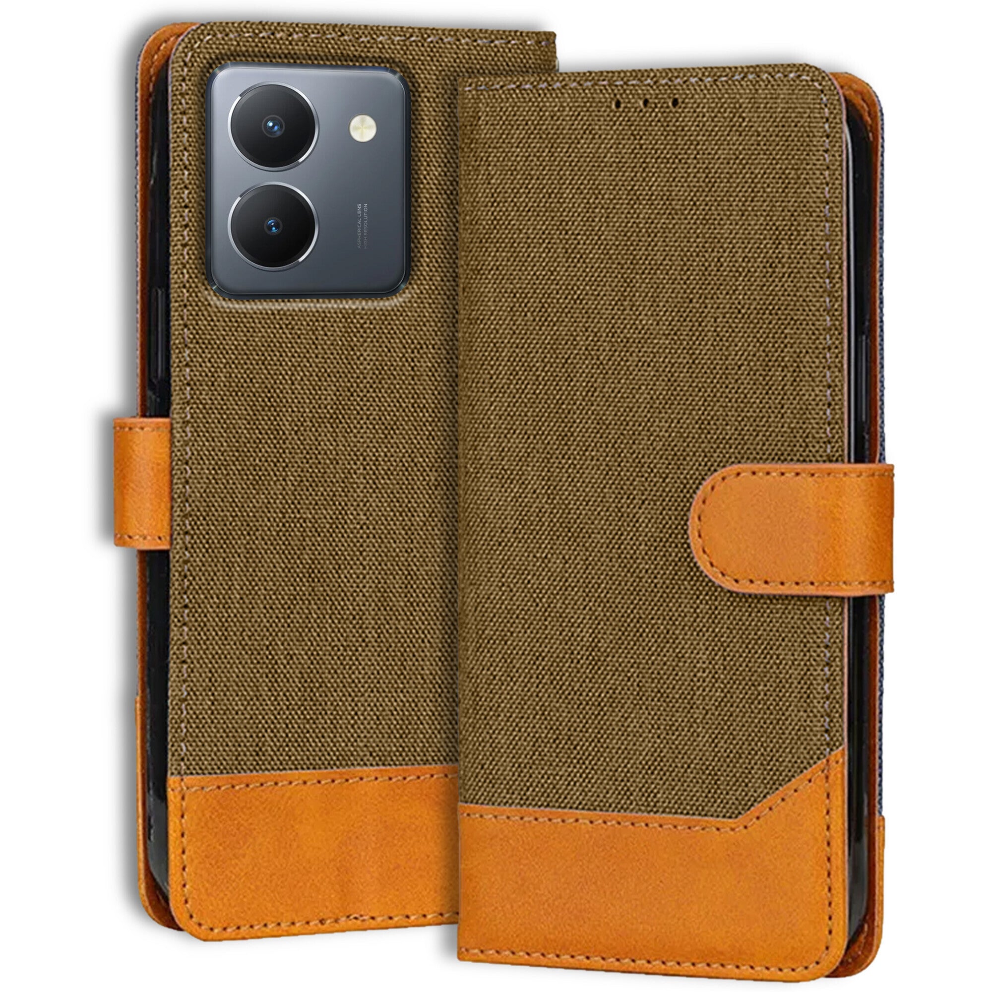 Accesorios Vivo Y36 denim flip cover – Dark Brown – Image 1 #color_dark brown