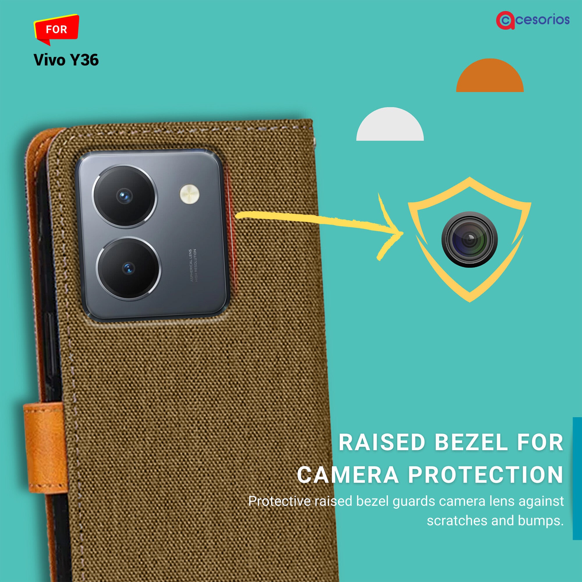 Accesorios Vivo Y36 denim flip cover – Dark Brown – Image 2 #color_dark brown