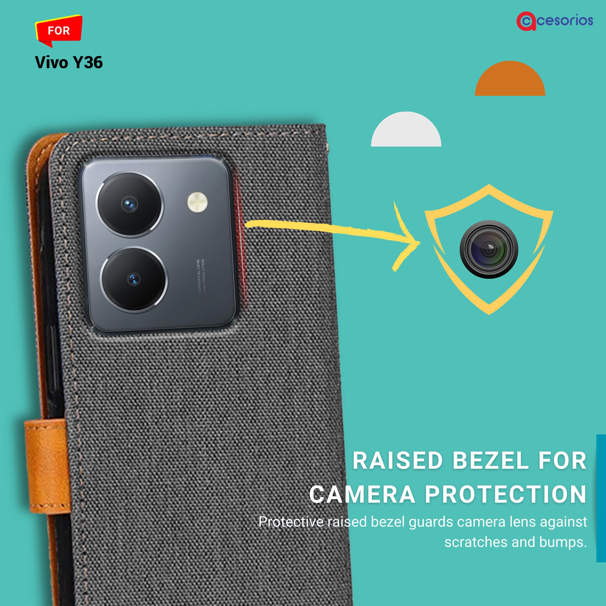 Accesorios Vivo Y36 denim flip cover – Grey – Image 2 #color_grey