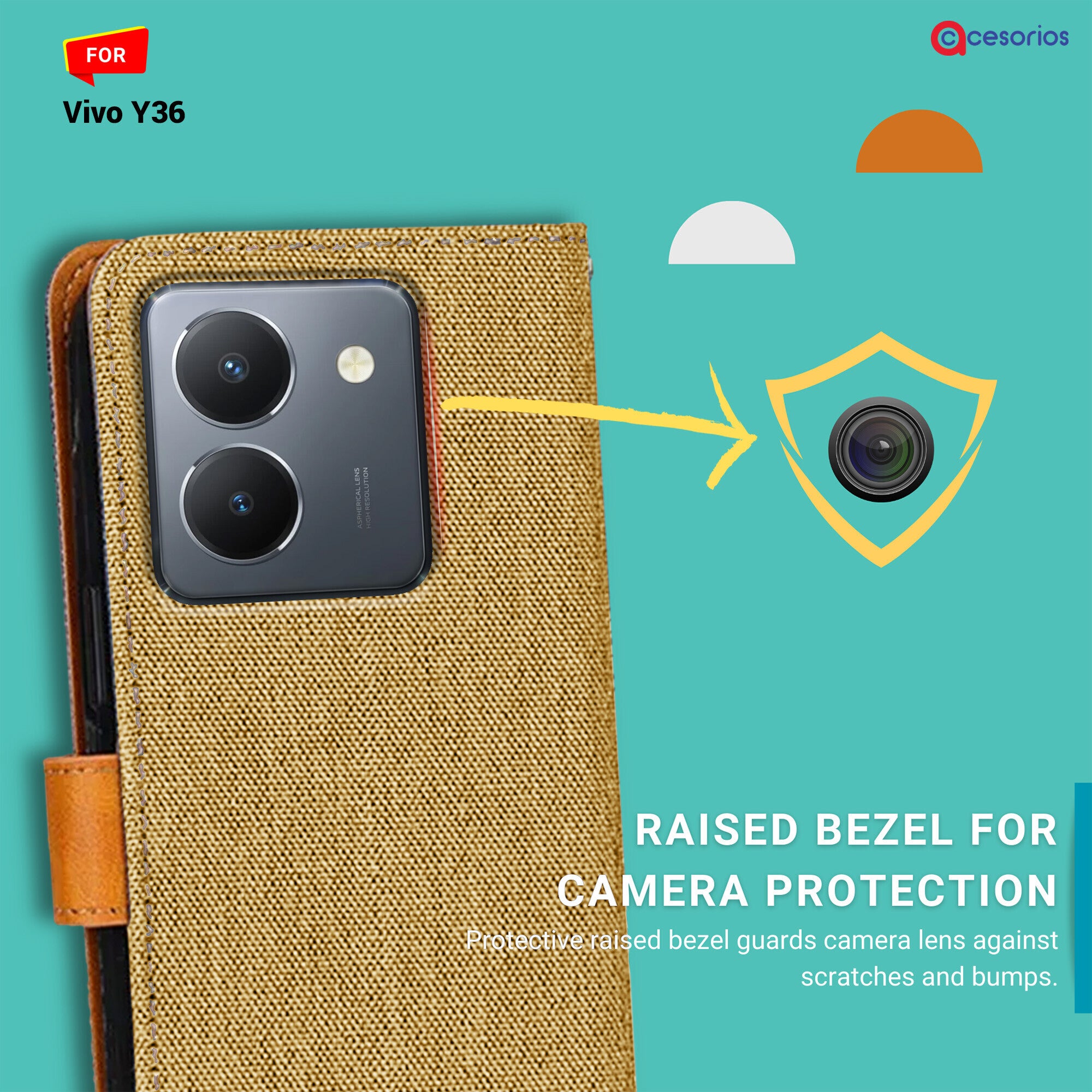 Accesorios Vivo Y36 denim flip cover – Light Brown – Image 2 #color_light brown