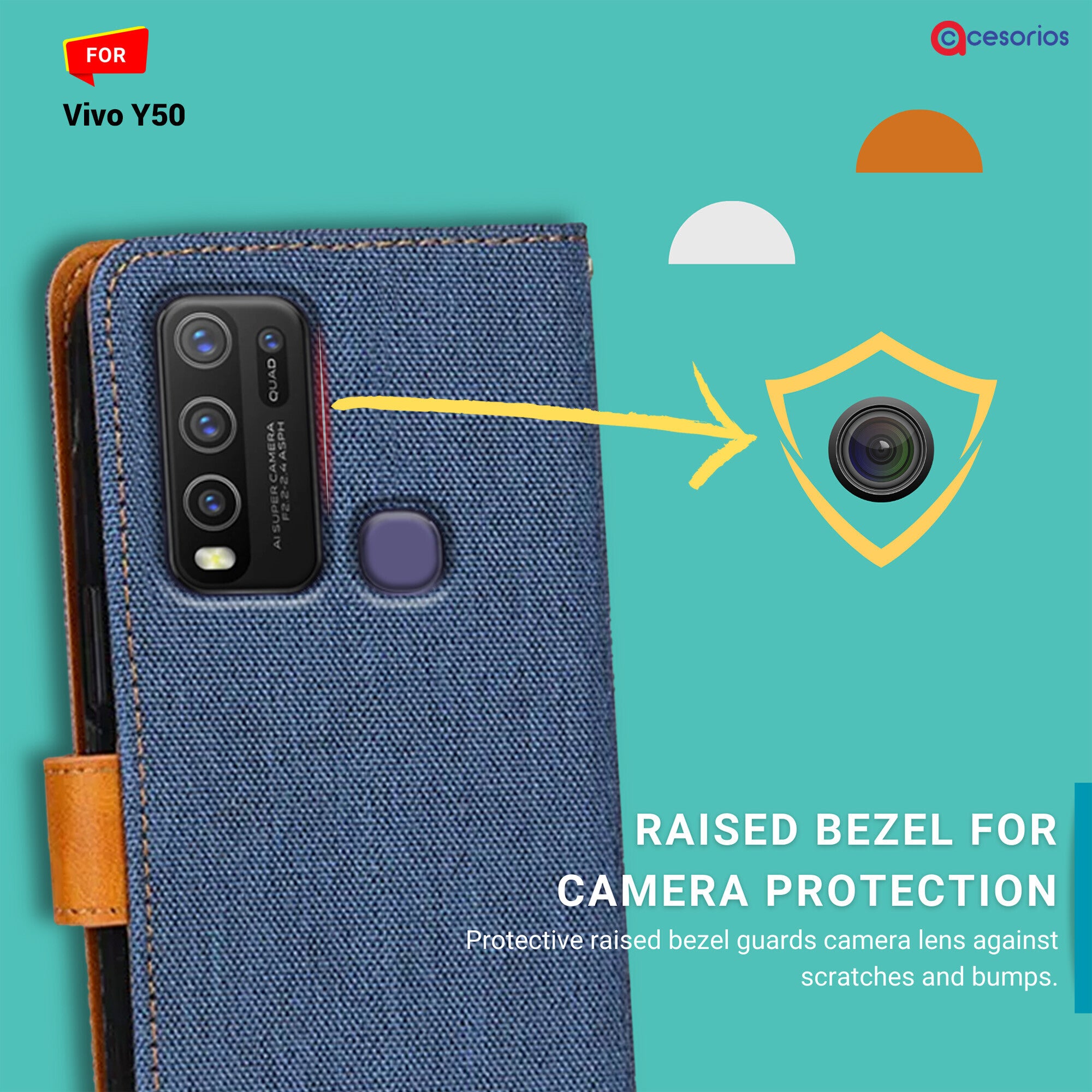 Accesorios Vivo Y50 denim flip cover – Blue – Image 2 #color_blue