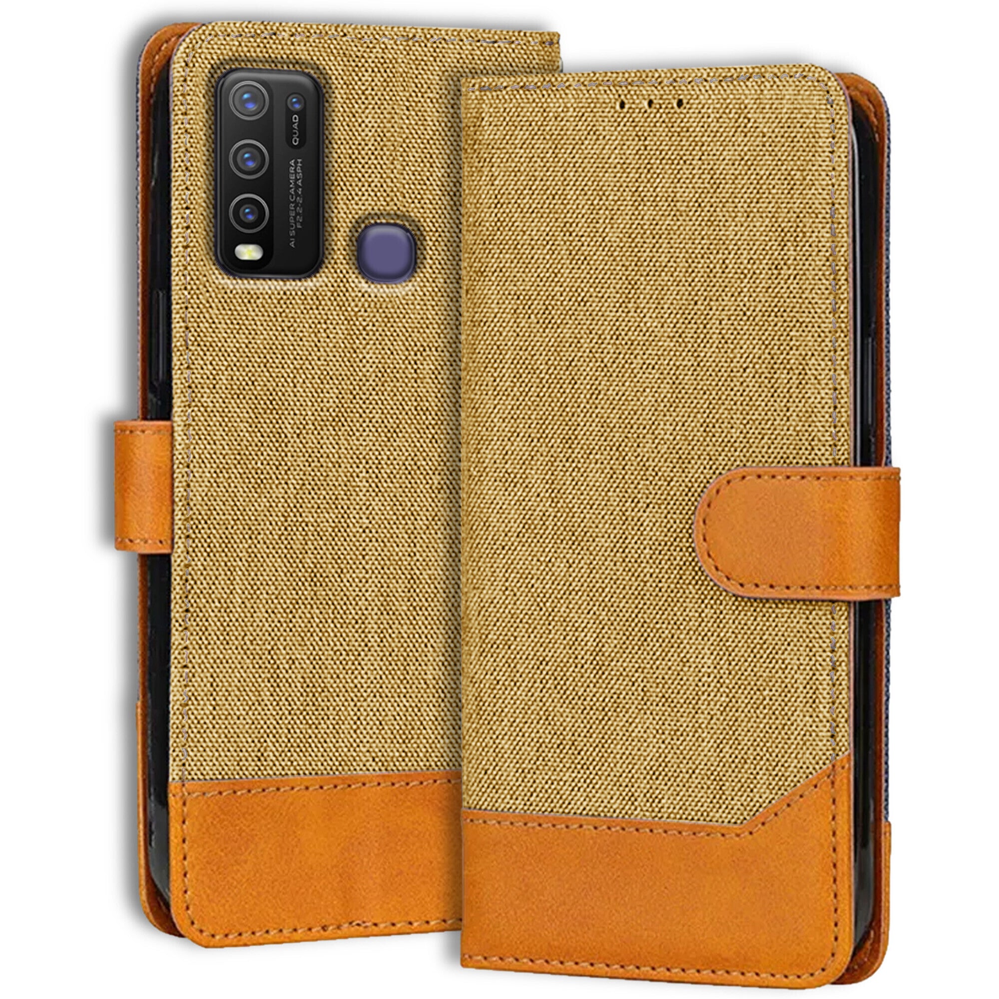 Accesorios Vivo Y50 denim flip cover – Light Brown – Image 1 #color_light brown