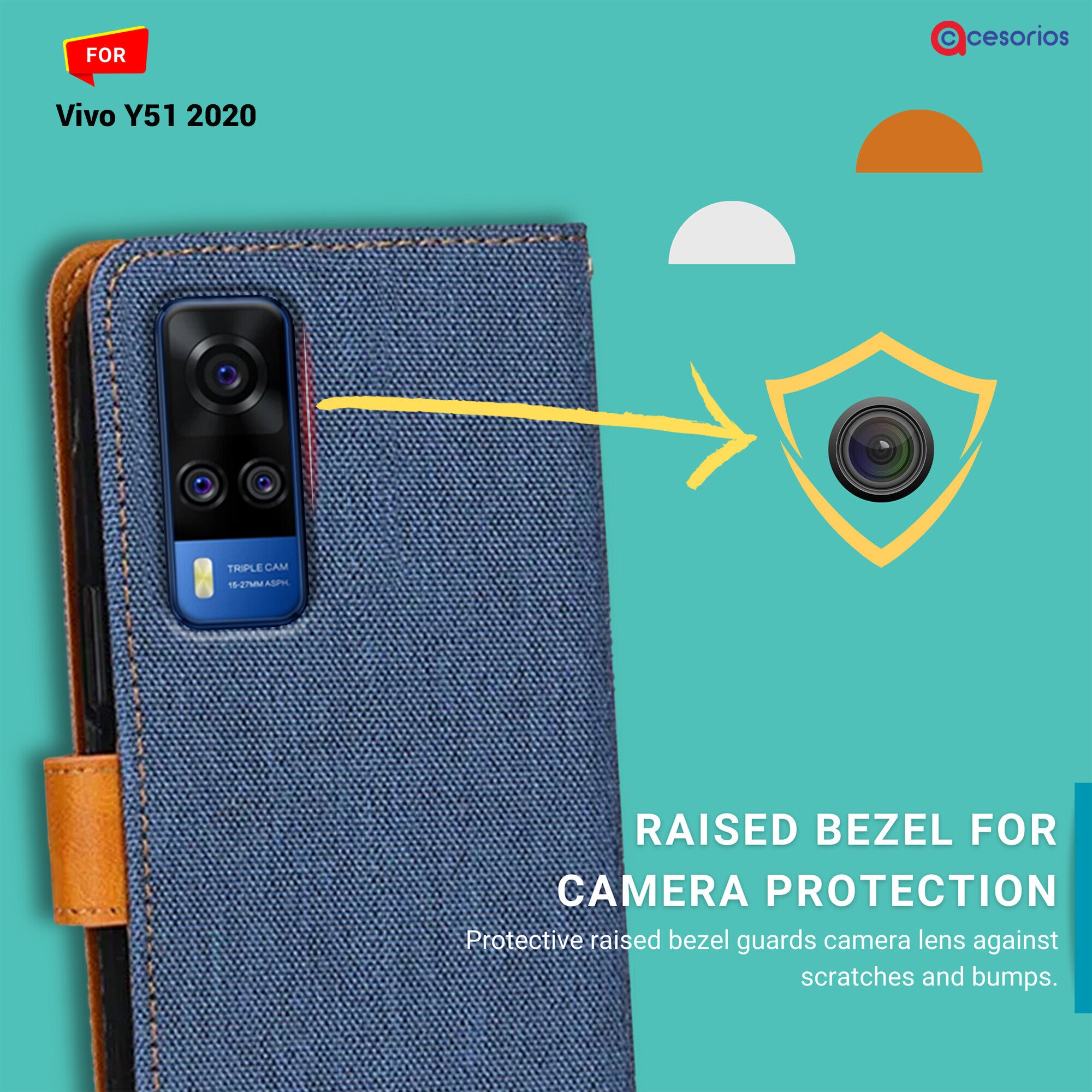 Accesorios Vivo Y51 2020 denim flip cover – Blue – Image 2 #color_blue