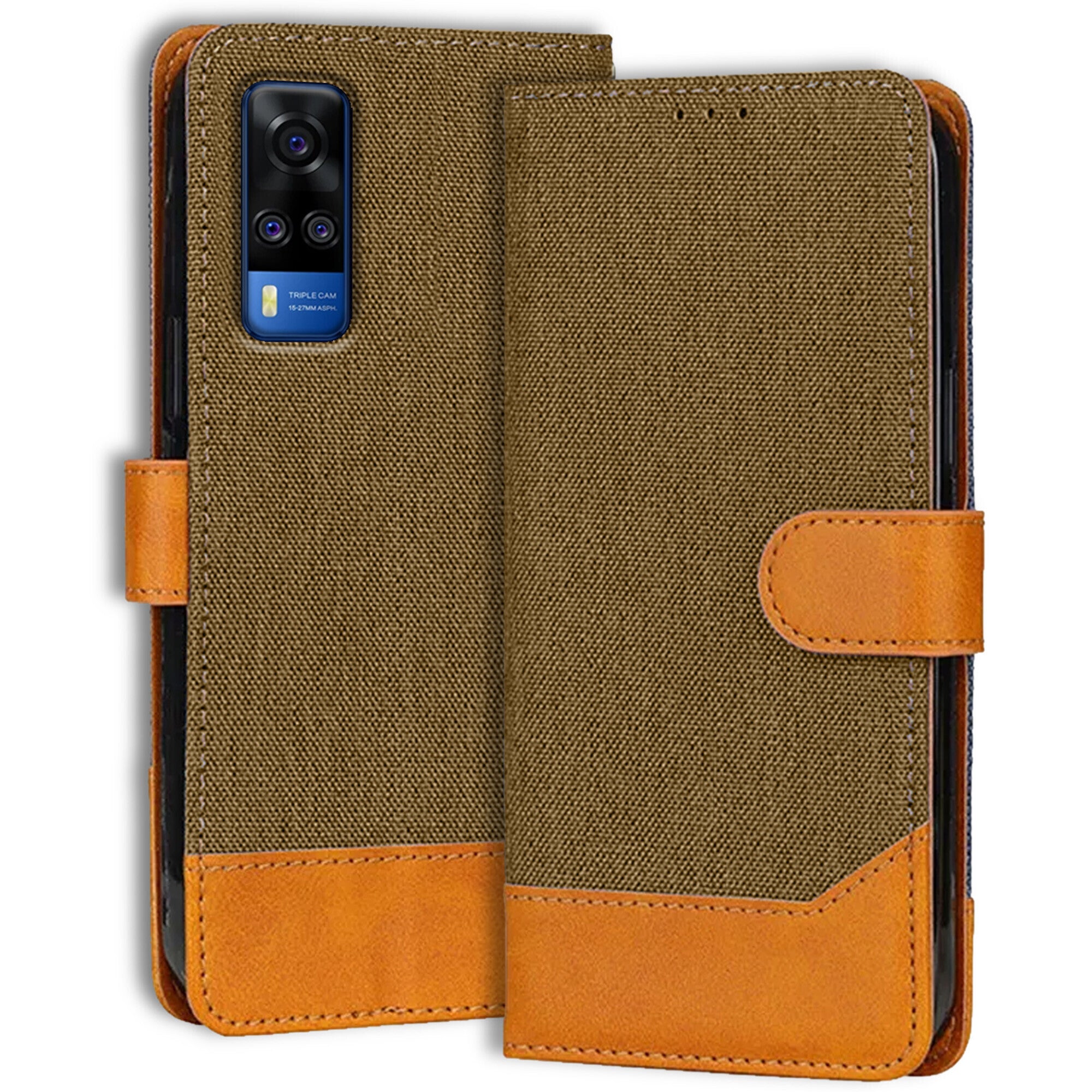 Accesorios Vivo Y51 2020 denim flip cover – Dark Brown – Image 1 #color_dark brown
