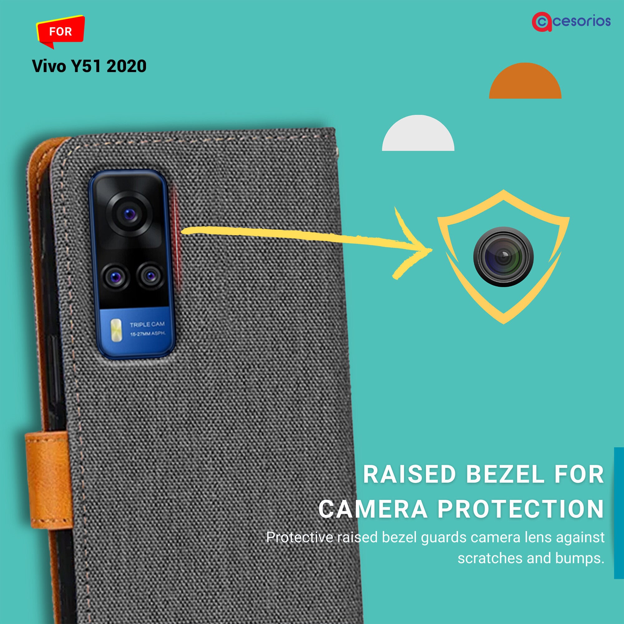 Accesorios Vivo Y51 2020 denim flip cover – Grey – Image 2 #color_grey