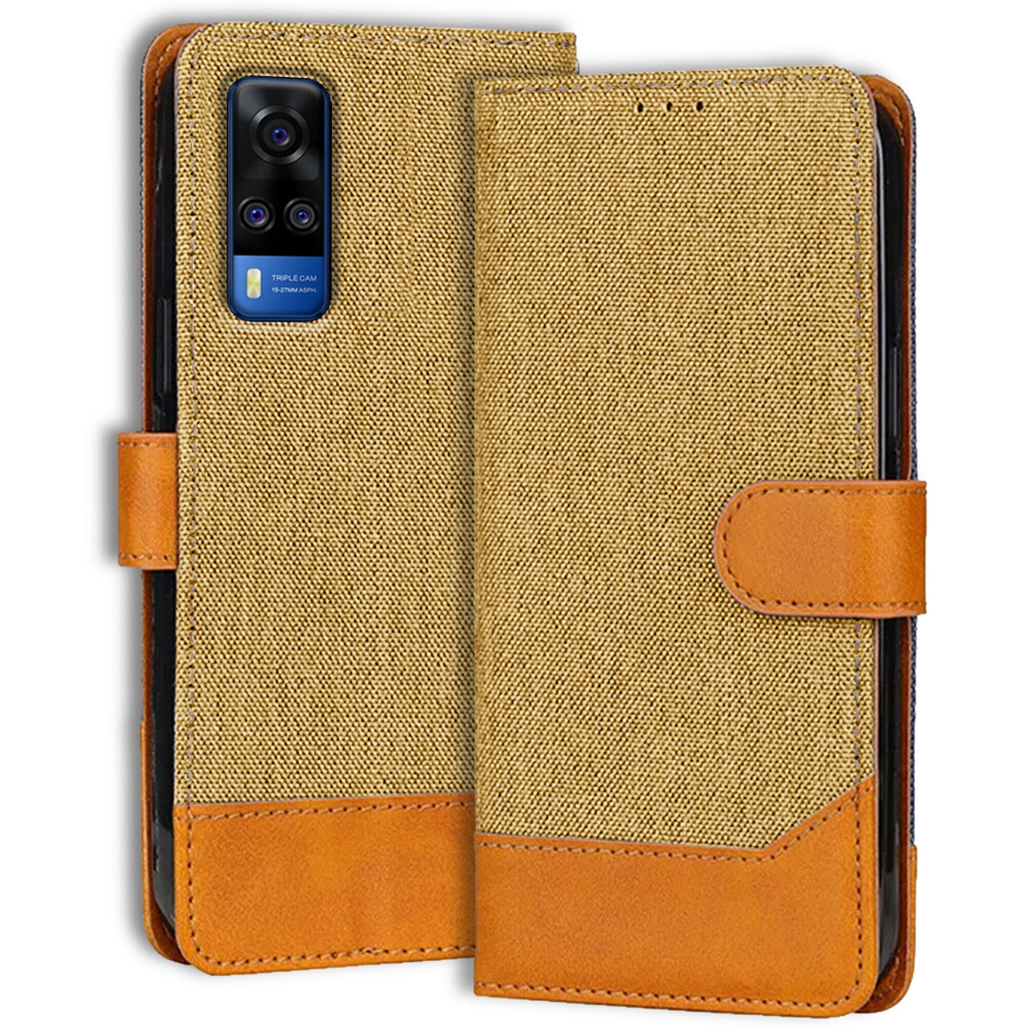 Accesorios Vivo Y51 2020 denim flip cover – Light Brown – Image 1 #color_light brown