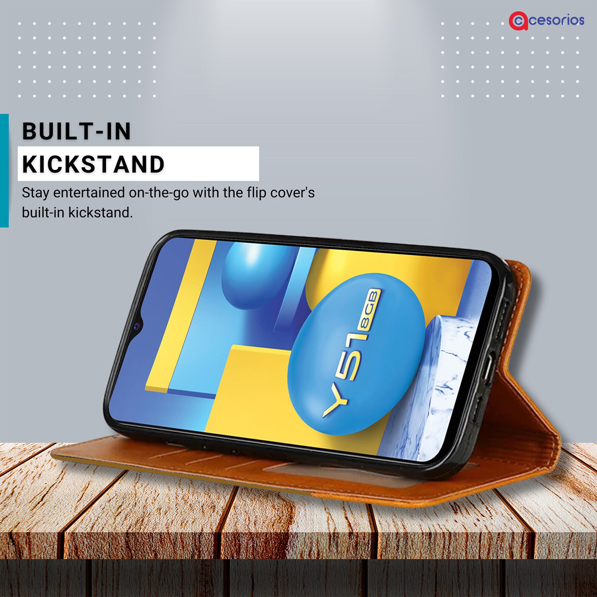 Accesorios Vivo Y51 2020 denim flip cover – Light Brown – Image 4 #color_light brown