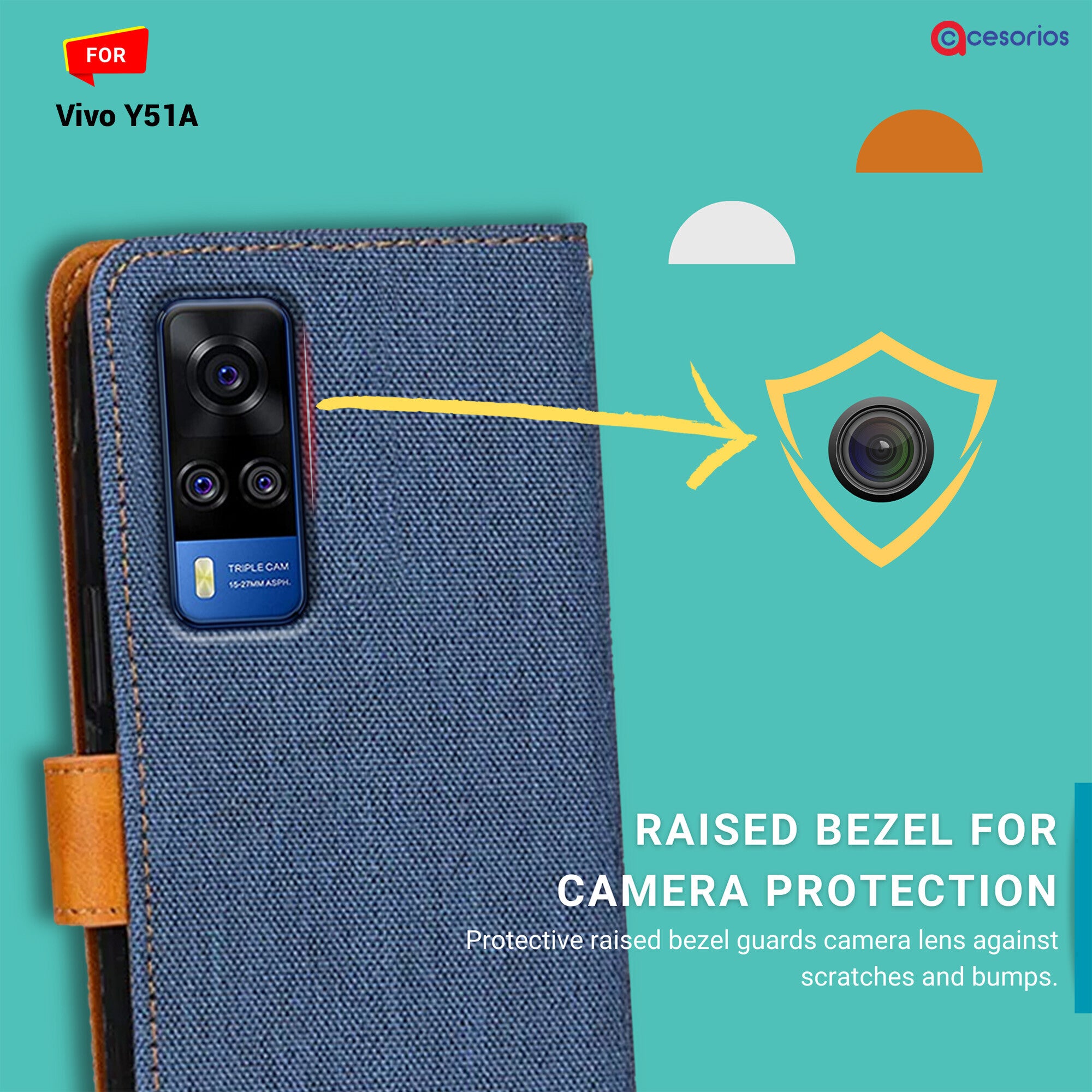 Accesorios Vivo Y51A denim flip cover – Blue – Image 2 #color_blue