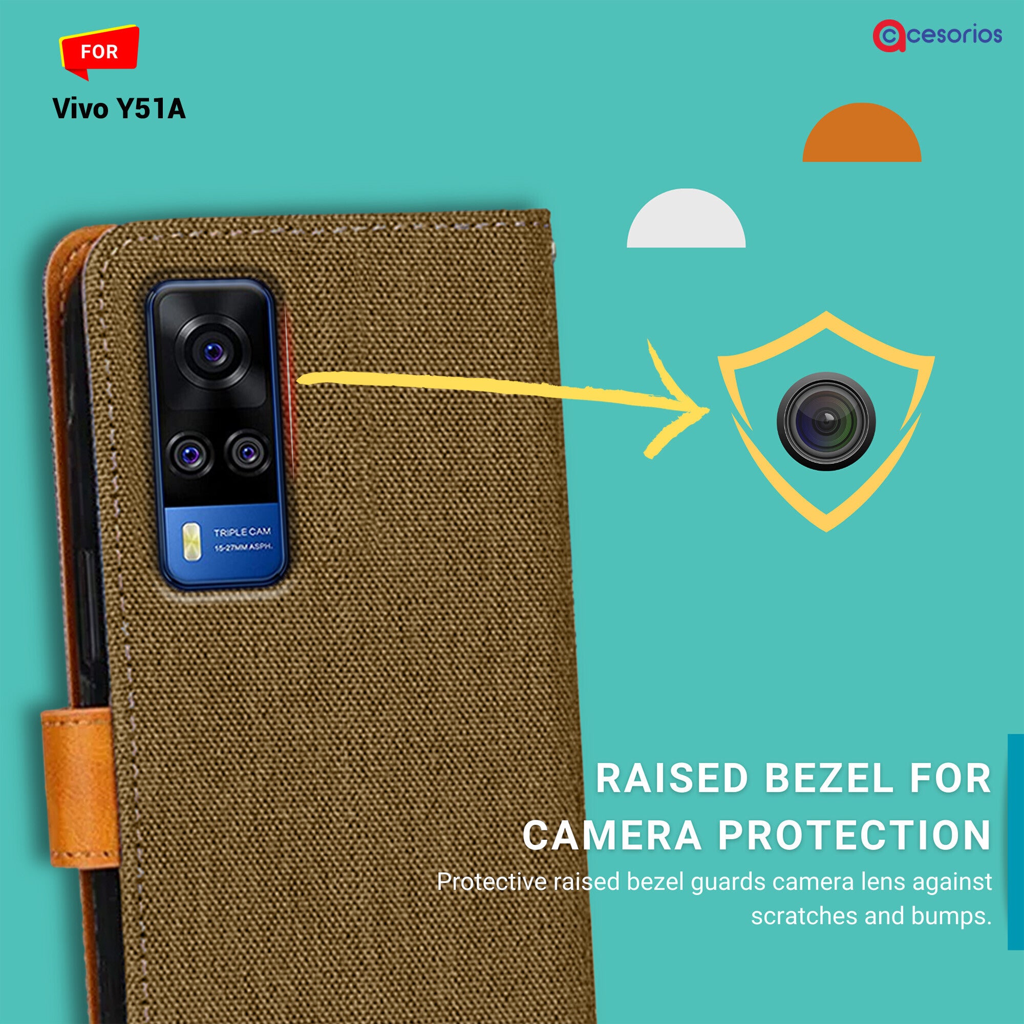 Accesorios Vivo Y51A denim flip cover – Dark Brown – Image 2 #color_dark brown